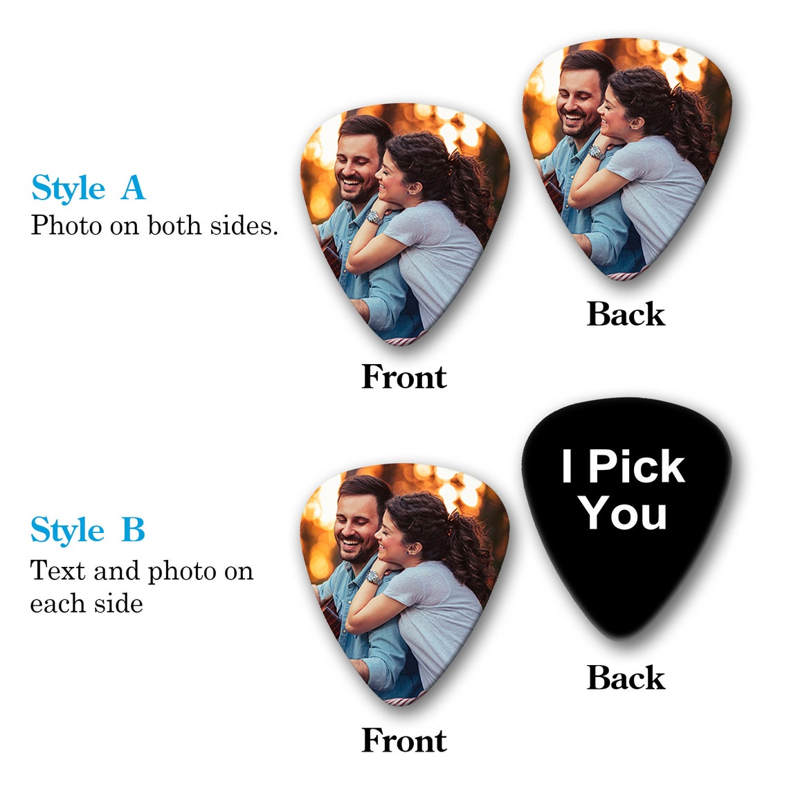 Personalized Wooden Guitar Picks with Case, Custom Photo Guitar Pick, Holder for Picks