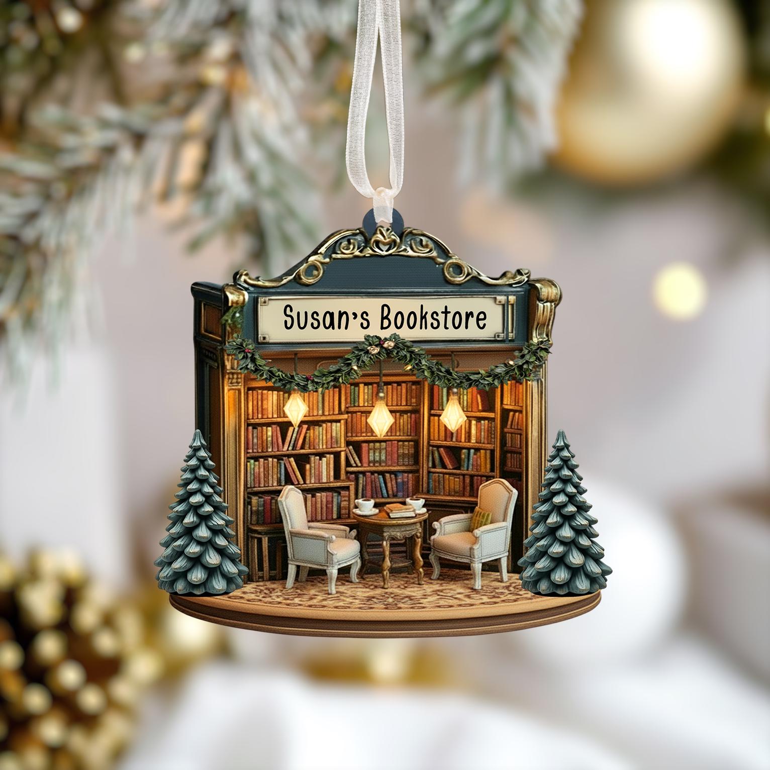 Personalized Bookstore Ornament, Bookish Gift, Christmas Ornament Gift For Book Lovers, Booknerd Gift Custom Book Shop Ornament, Xmas Gift