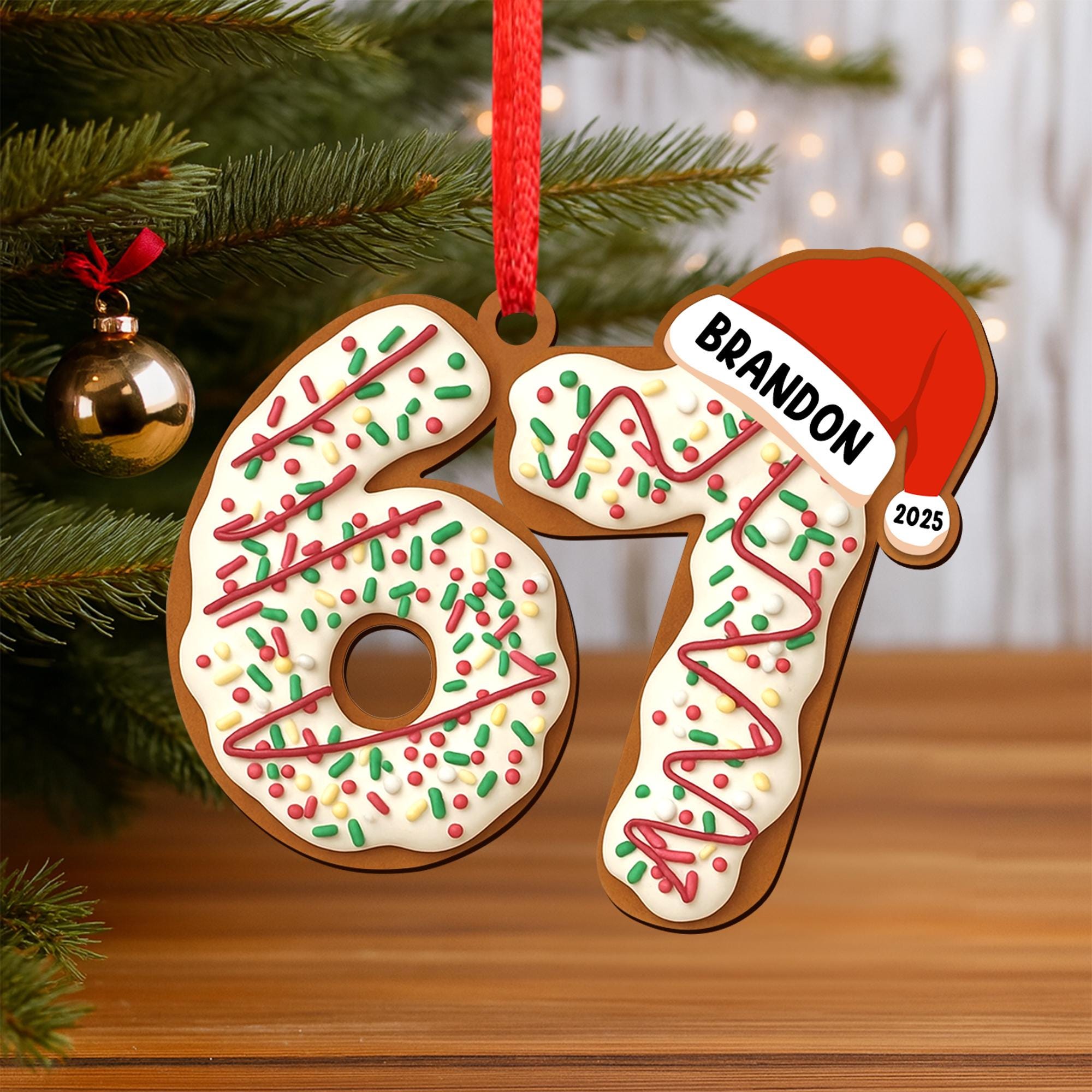 Personalized Name Six Seven Ornament, Funny Six Seven 67 Ornament, Christmas Santa 67 Ornament, Gen Z, Gen Alpha Teenager Ornament