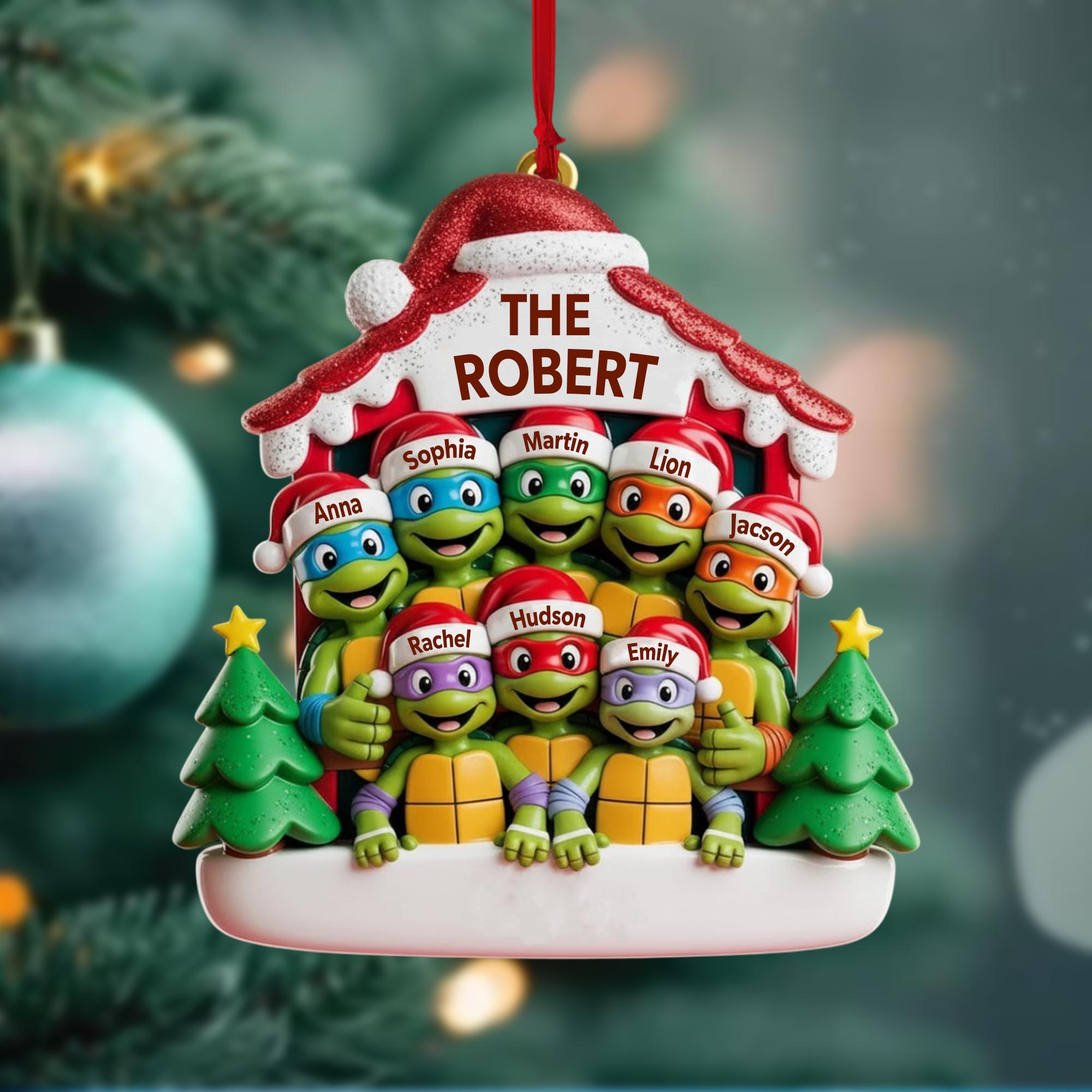 Personalized Ninjja Turtlesss Family Christmas Ornament, Custom Family Name Decor, Large Family Ornament for Grandparents