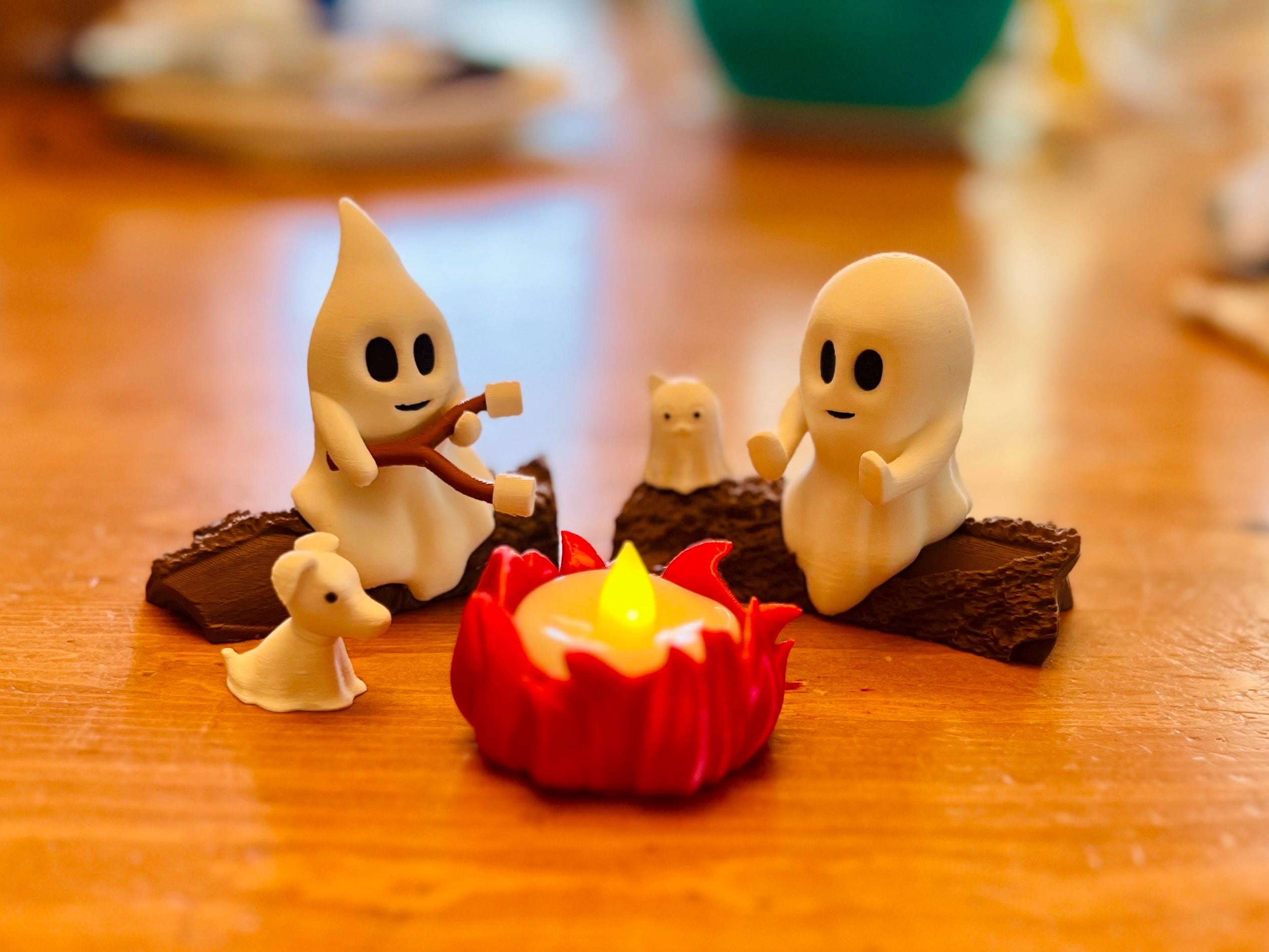 Ghost Campfire Gathering | Spooky Halloween Decor | Cute Ghost Figurine Set | Campfire Display | Haunted Ghost Scene | Ghost adventures