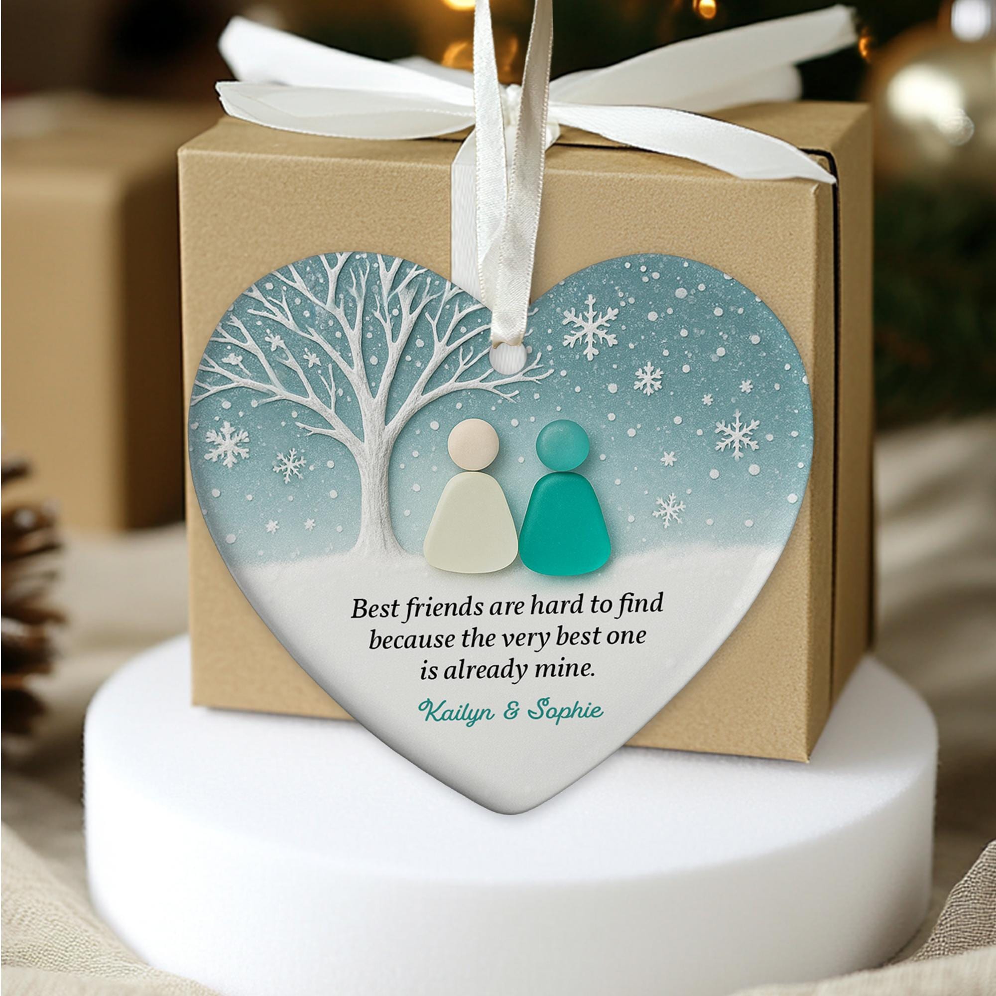 Personalized 2D Best Friend Sea Glass Ceramic Ornament: Friends Christmas Gift