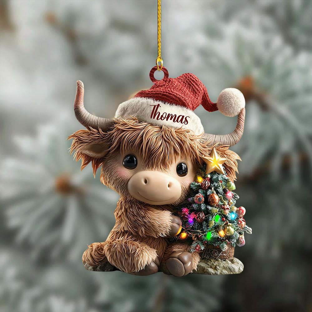 Personalized Highland Cow Christmas Ornament, Highland Cow Ornament Hanging, Funny Cattle Ornament, Highland Cow Lovers Gift