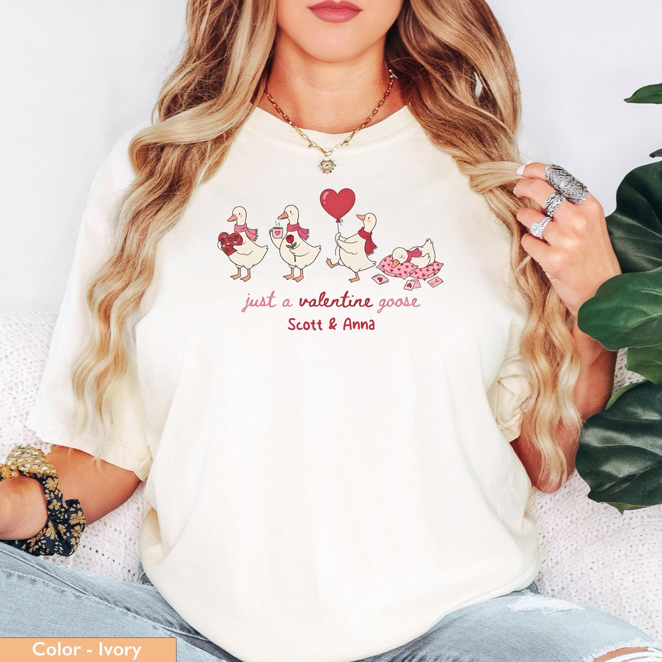Valentine Goose T-Shirt, Sweetshirt, Cute Animal Valentines Day Gift, Funny Duck Lover Tee, Goose Lover, Heart Balloon, Chocolates