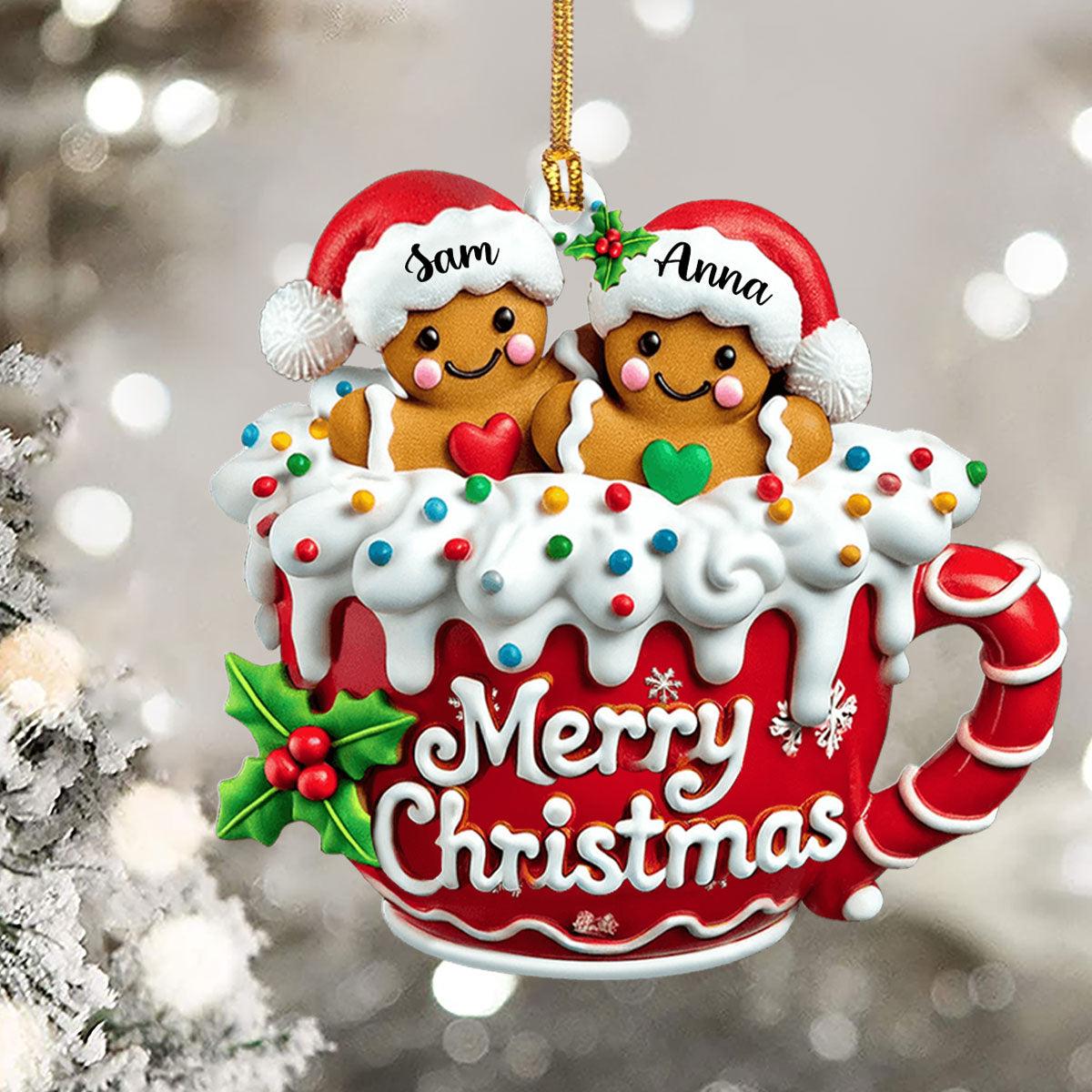 Personalized Gingerbread Family Mug Ornament, Custom Name Merry Christmas Ornament 2025, Large Family Keepsake, Cute Holiday Gift