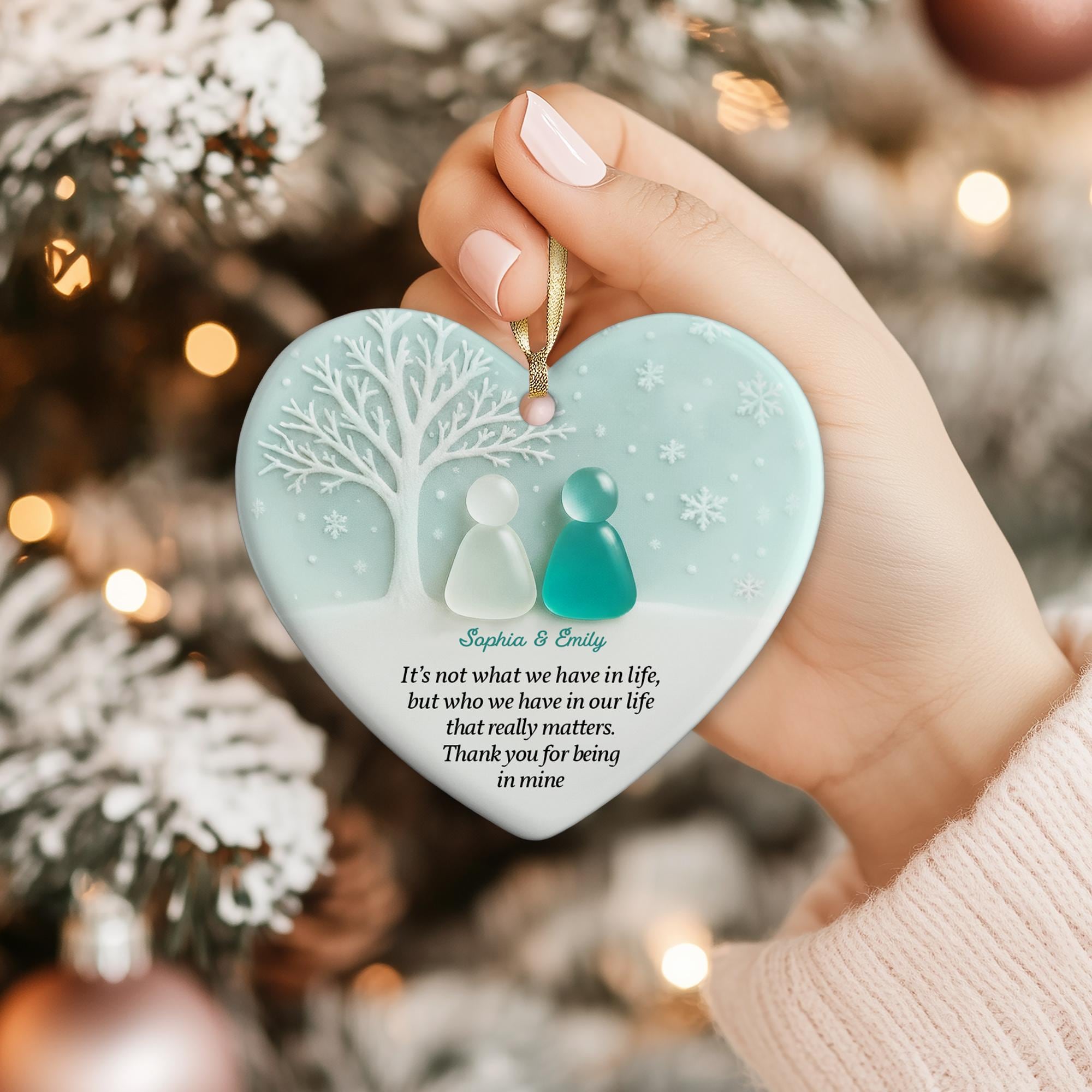 Personalized 2D Friendship Sea Glass Ceramic Ornament: Best Friend Christmas Gift