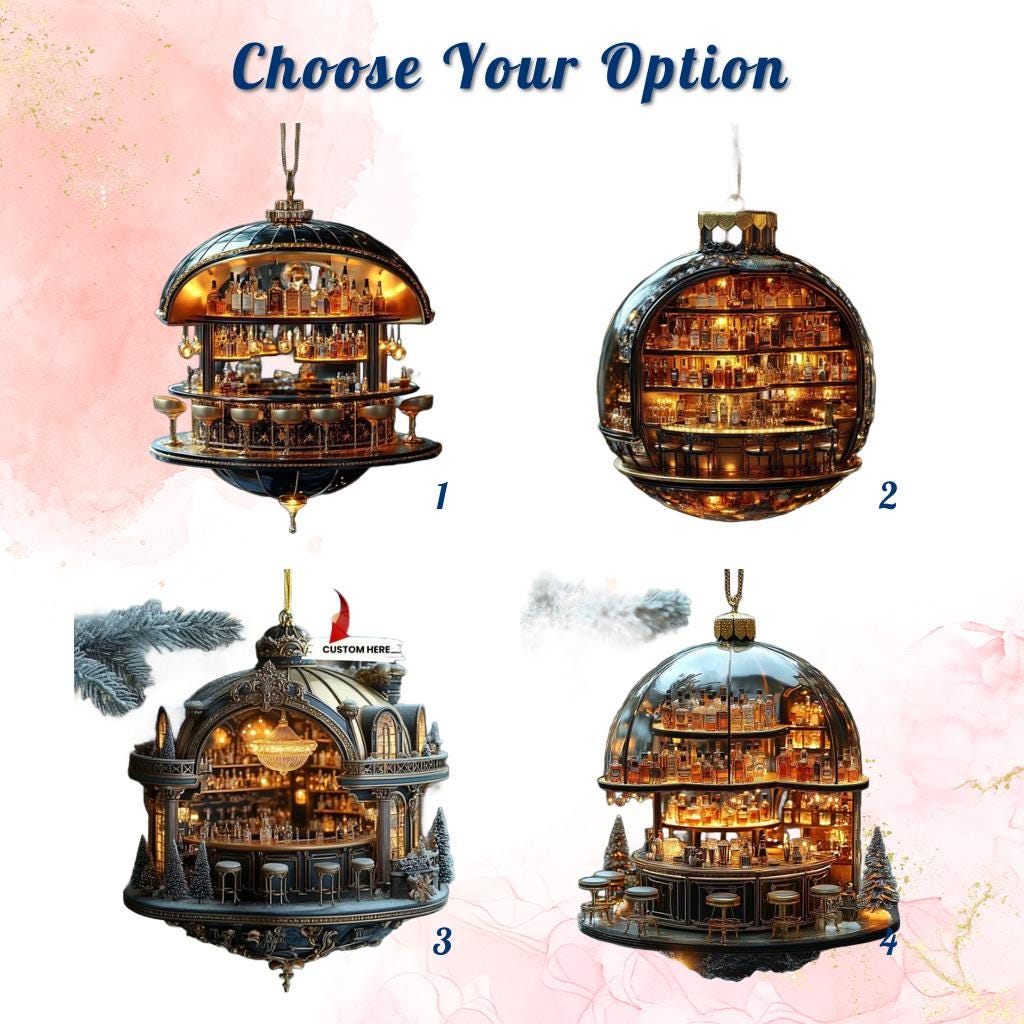 Custom Luxury Miniature Bar Ornament, Whiskey Bottle Christmas Tree Decoration For Men