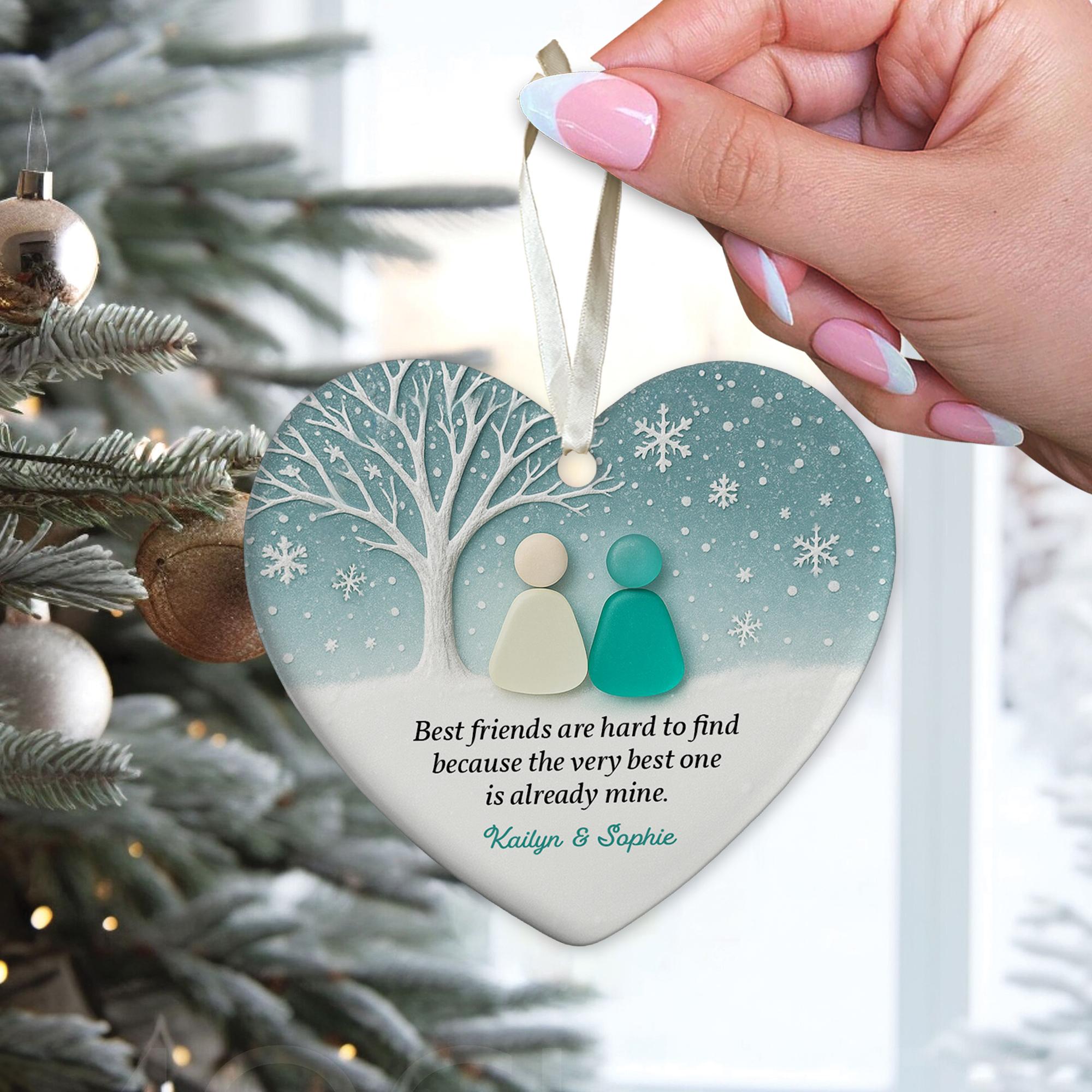 Personalized 2D Best Friend Sea Glass Ceramic Ornament: Friends Christmas Gift