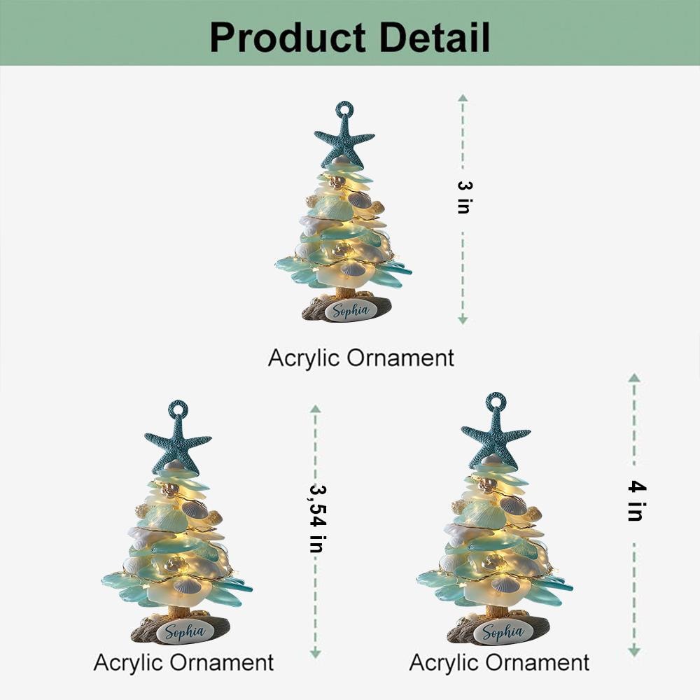 Personalized Sea Glass 2D Flat Christmas Tree Ornament, Coastal Ornament, Beach Christmas, Ocean Lover Gift, Holiday Gift For Beach Lovers