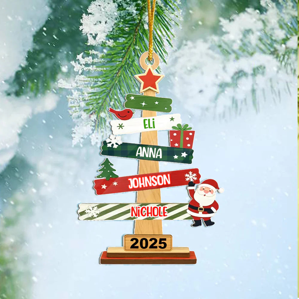 Our Family Christmas Tree Wooden Ornament - Personalized Christmas Gifts For Mom, Dad, Kids, Family