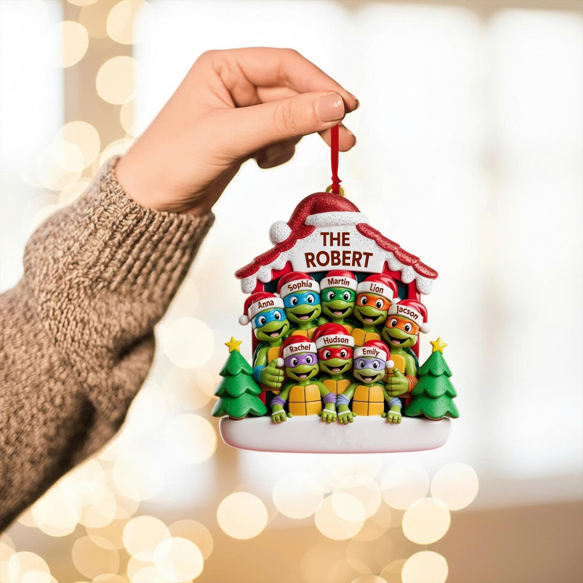 Personalized Ninjja Turtlesss Family Christmas Ornament, Custom Family Name Decor, Large Family Ornament for Grandparents