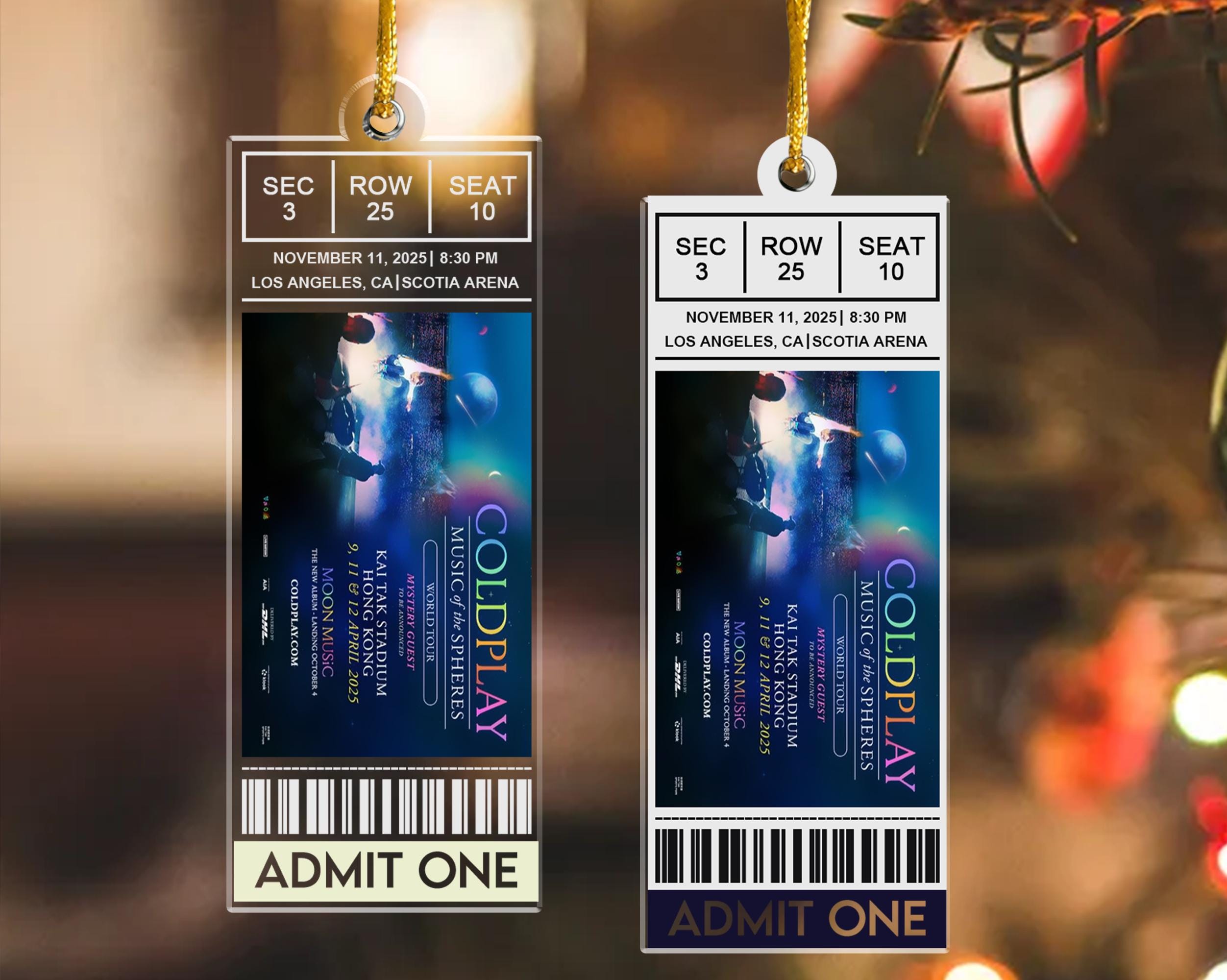 Personalized Concert Ticket Acrylic Ornament: Favorite Music Keepsake Gift, Personalized Music Event Keepsake, Any Band, Concert, Live Show