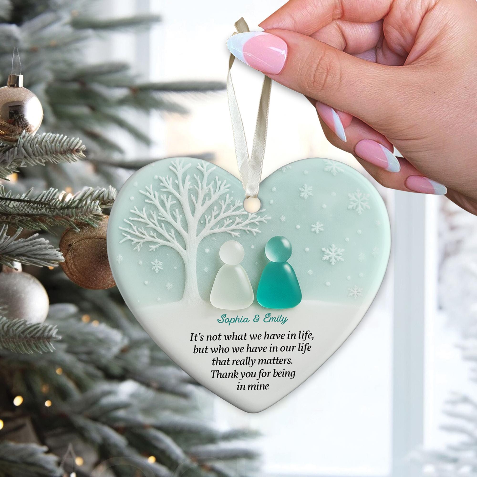 Personalized 2D Friendship Sea Glass Ceramic Ornament: Best Friend Christmas Gift