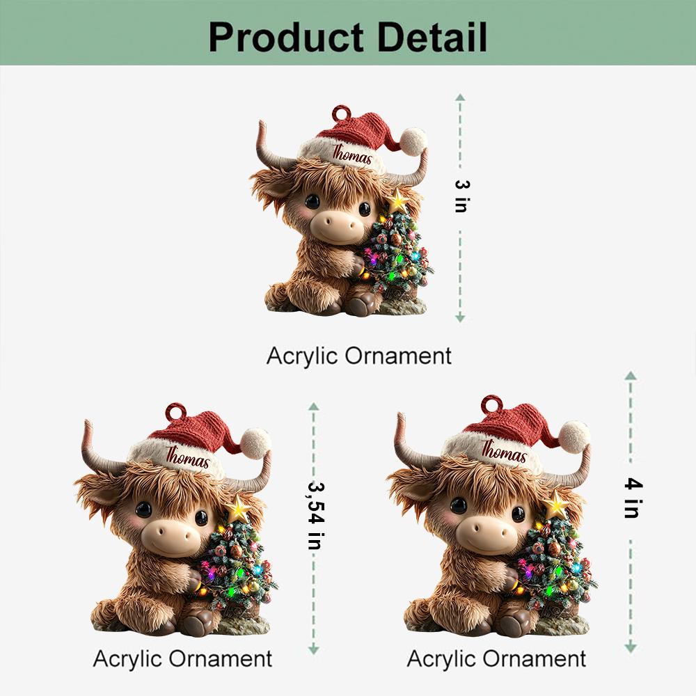 Personalized Highland Cow Christmas Ornament, Highland Cow Ornament Hanging, Funny Cattle Ornament, Highland Cow Lovers Gift