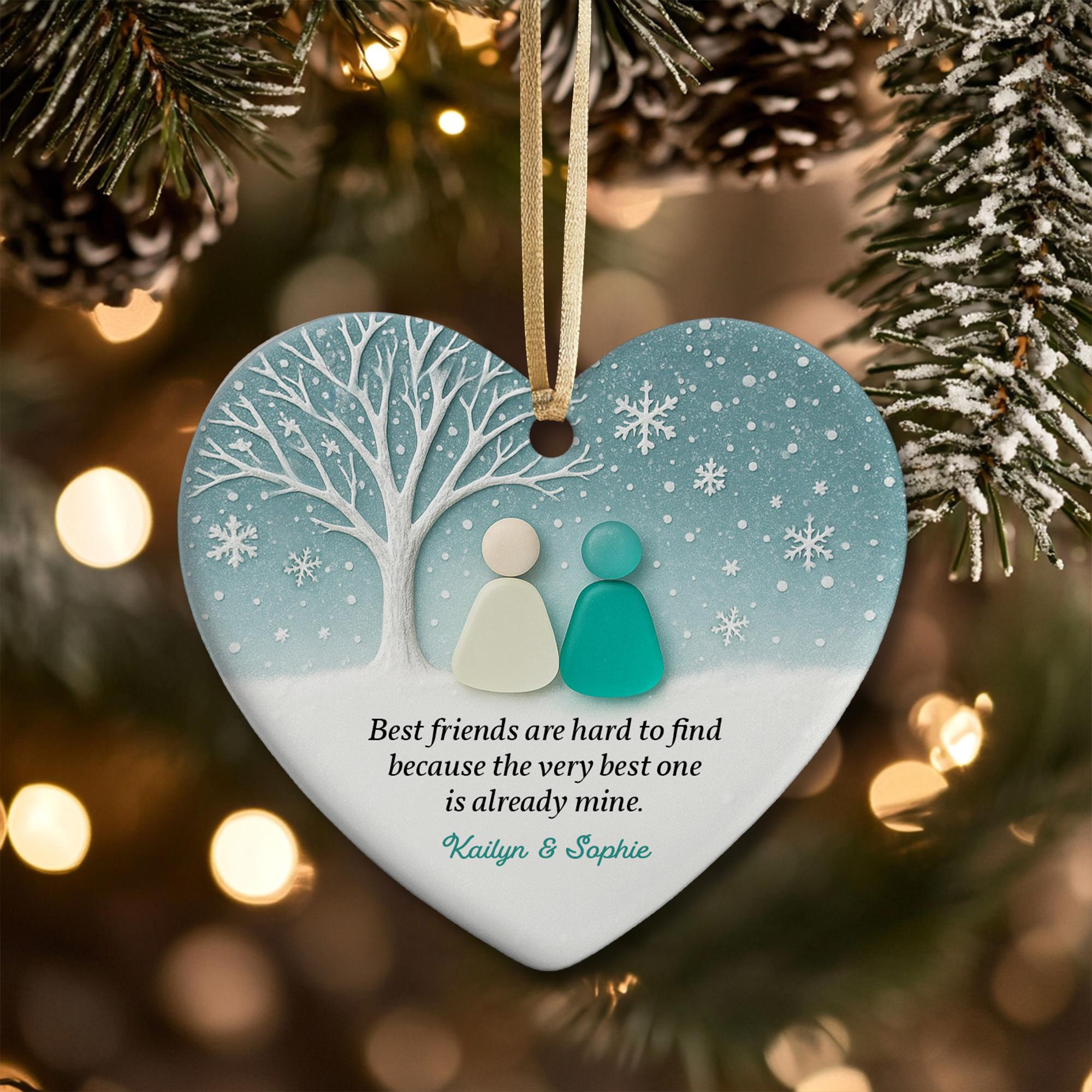 Personalized 2D Best Friend Sea Glass Ceramic Ornament: Friends Christmas Gift