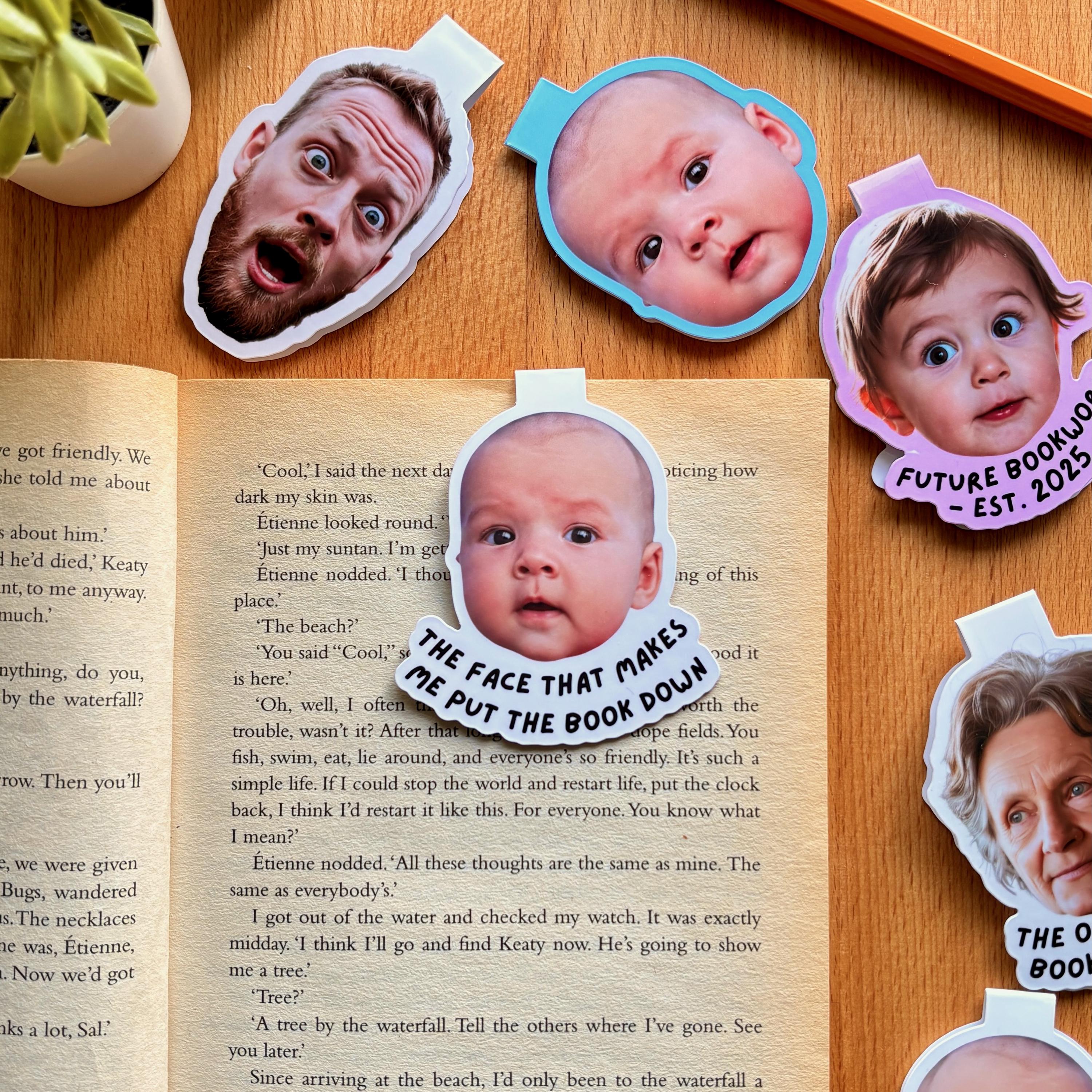 Custom Face Magnetic Bookmark Set, Personalized Photo Bookmark, Bulk Reader Gift, Family Face Magnet for Books - Add Your Text