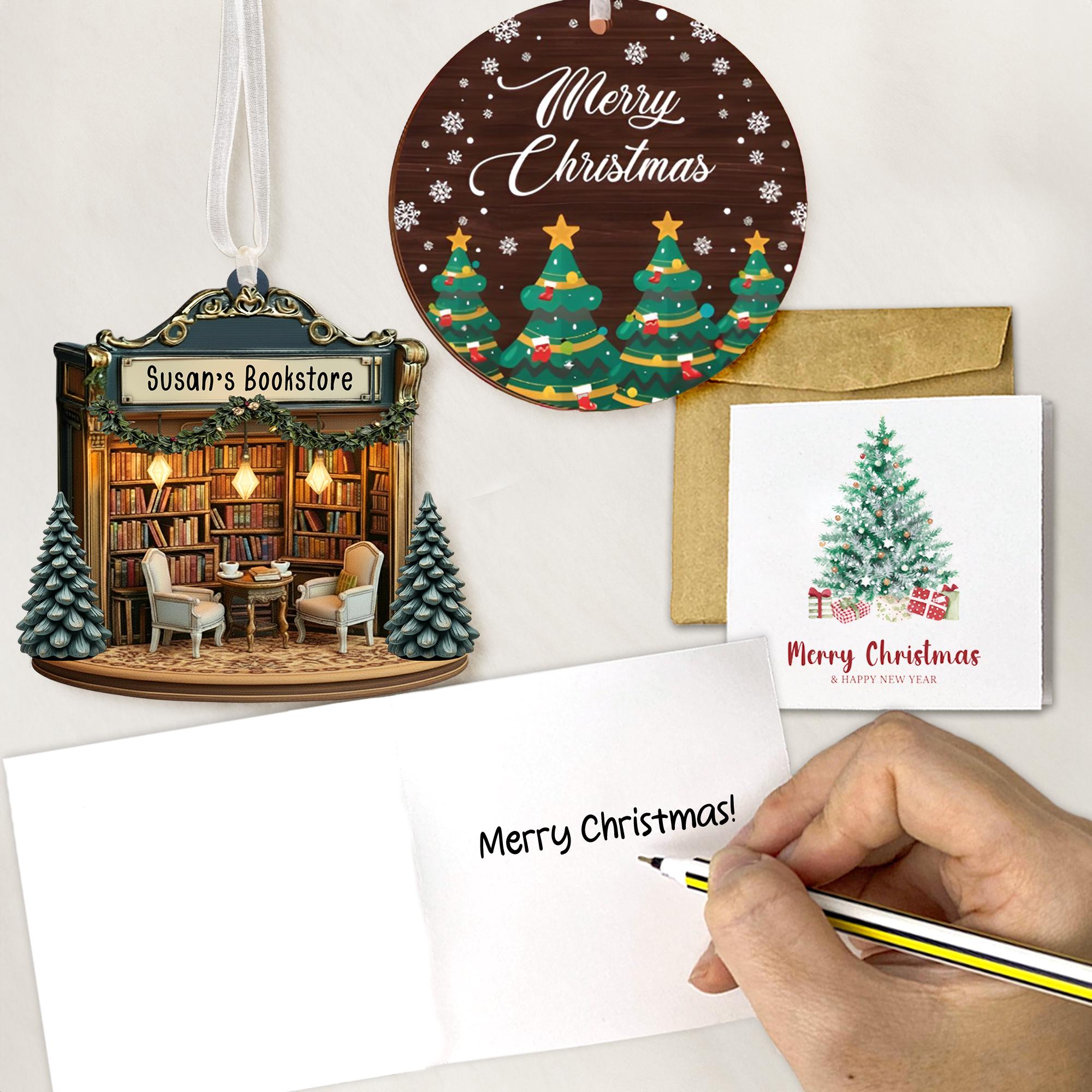 Personalized Bookstore Ornament, Bookish Gift, Christmas Ornament Gift For Book Lovers, Booknerd Gift Custom Book Shop Ornament, Xmas Gift