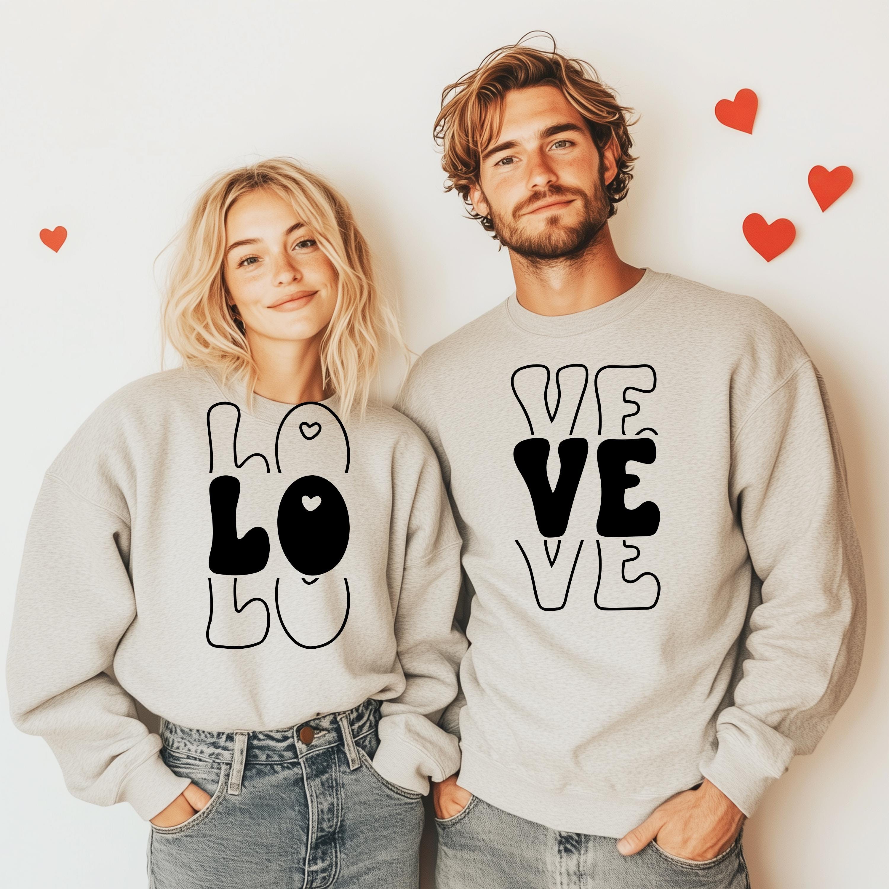 Custom Valentine’s Day Love Couple Shirt Set, Love Matching Sweatshirts for Couples, Unisex Romantic Gift Idea Couple Hoodie,Love Pullover