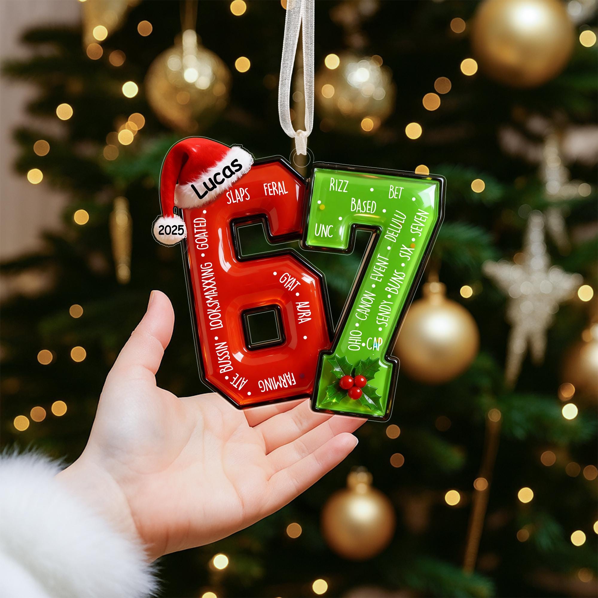 Funny Teen Slang Ornament 67, Custom Name Christmas Ornament for Teens, Gen Z Meme Ornament, Cool Boy Gift, 2025 Trend Ornament