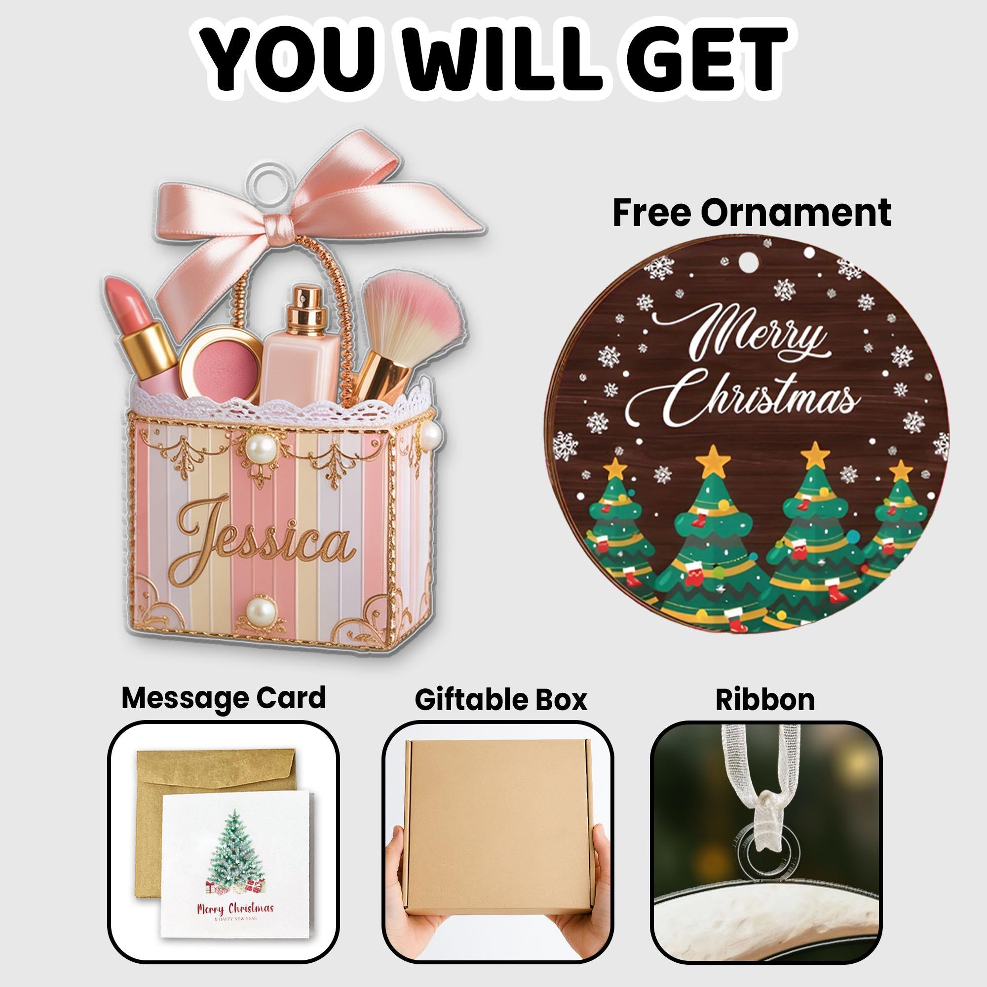 Custom Makeup Ornament with Name, Personalized Beauty Brush Christmas Tree Decoration – Special Gift for Makeup Lovers, Her