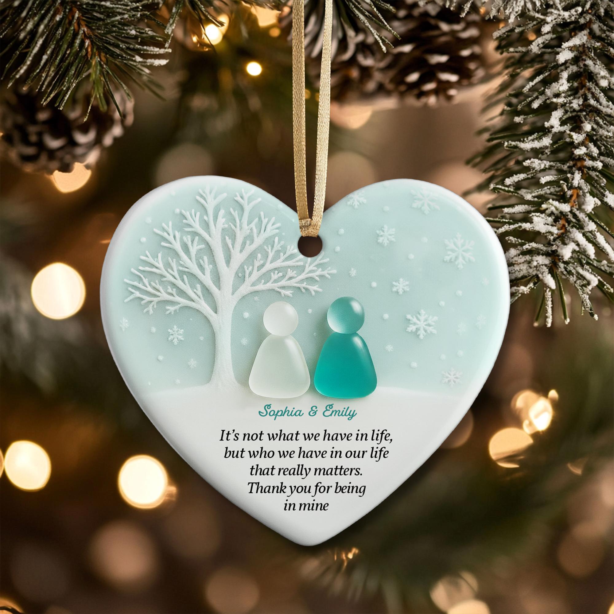 Personalized 2D Friendship Sea Glass Ceramic Ornament: Best Friend Christmas Gift