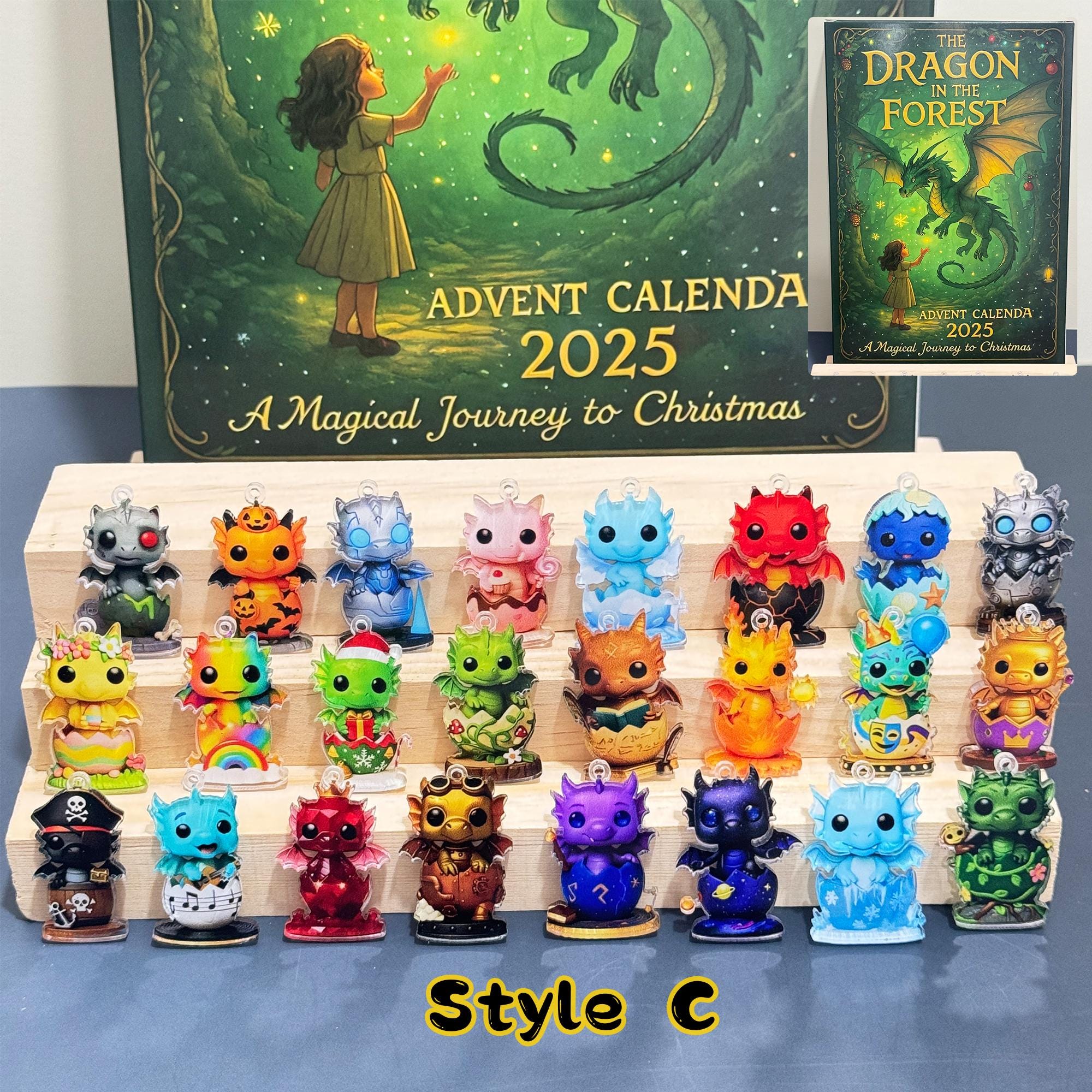 2025 Emotional Support Advent Calendar: 24Pcs Funny Acrylic Ornaments,Vegetable,Fruits,Capibara,The Dragon & Forest,Christmas Countdown Gift