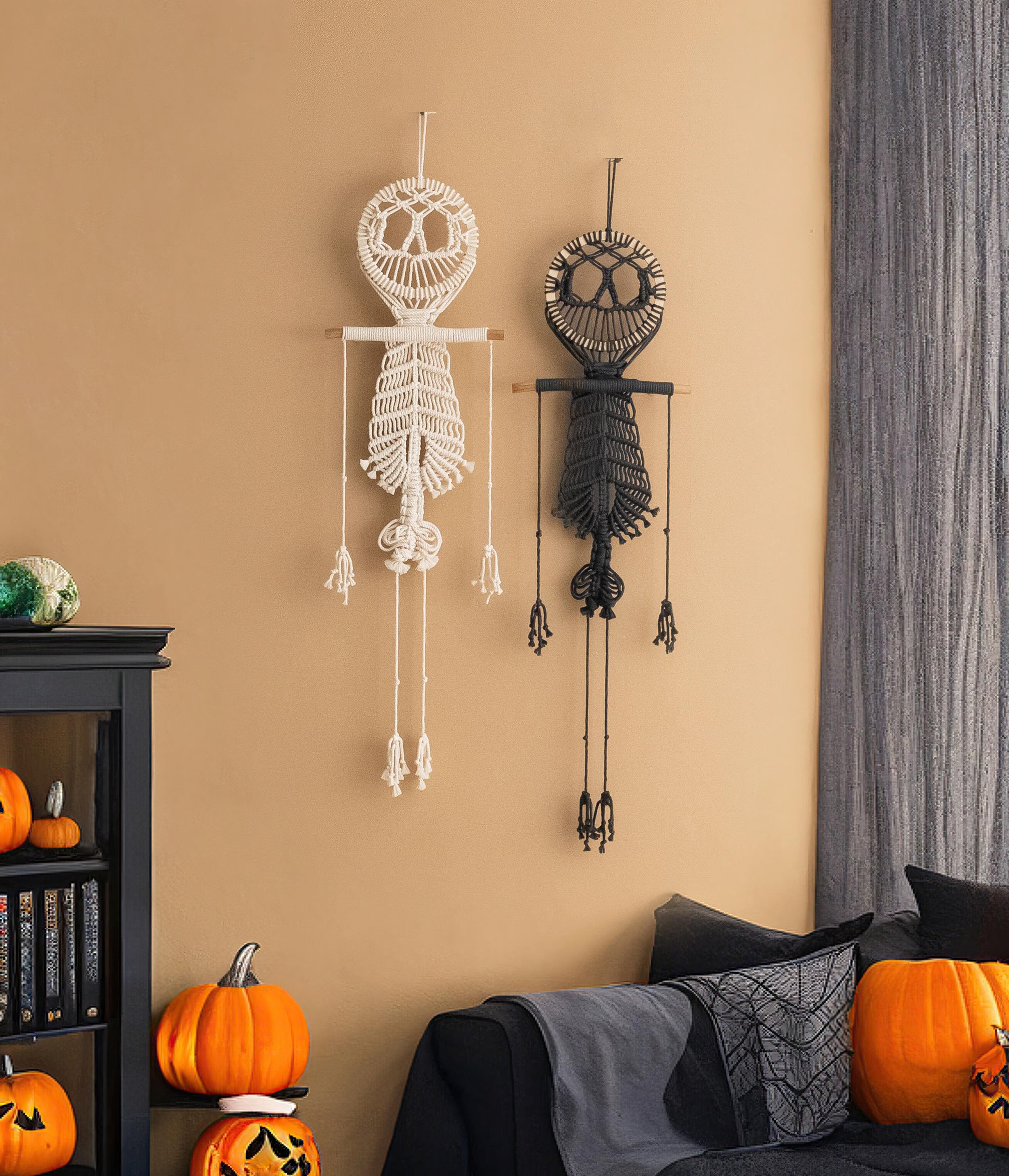 Skeleton Wall Hanging, Halloween Party Decor, Dark Academia Gift, Witchy Goth, Spooky Halloween, Macrame Handmade, Skeleton Halloween W94