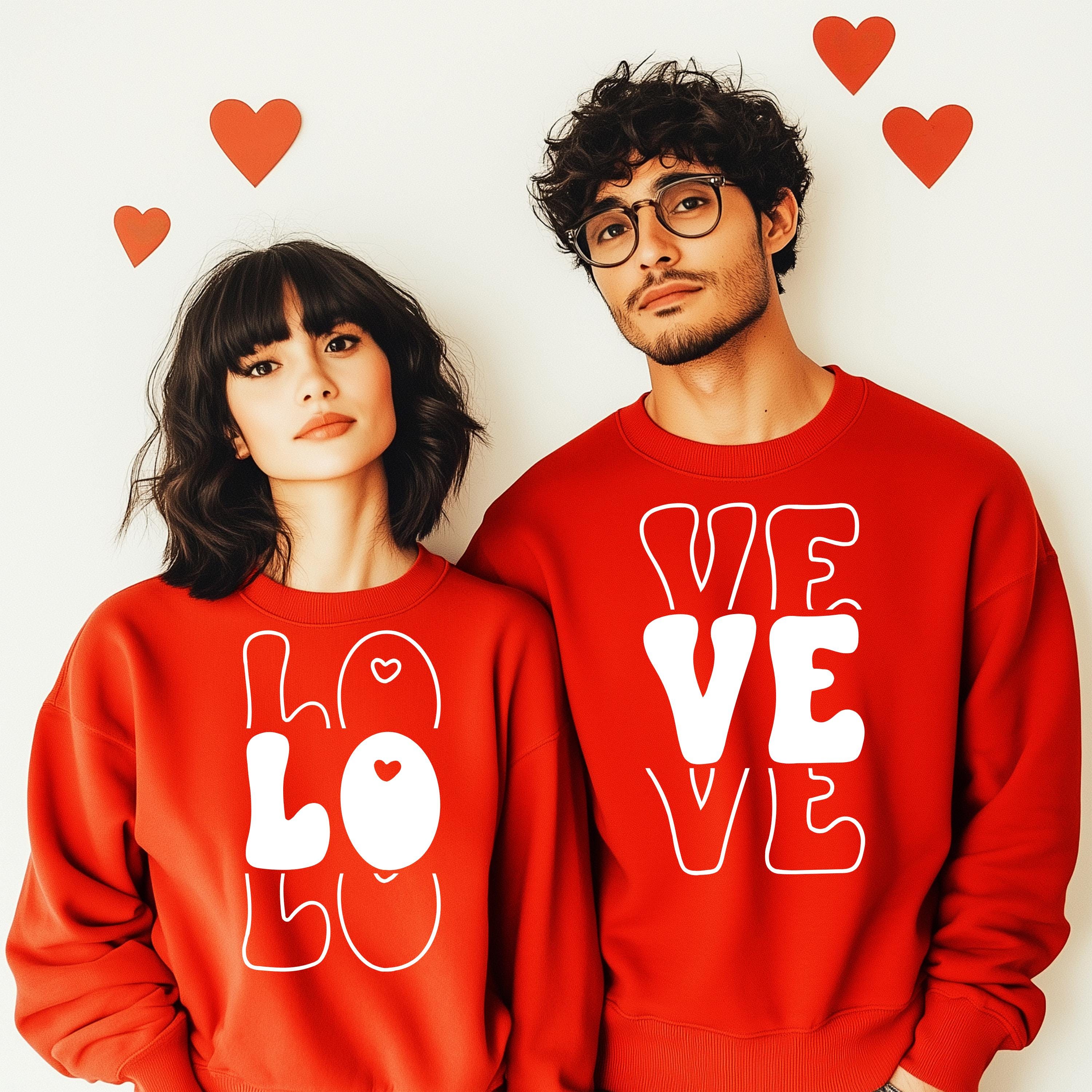Custom Valentine’s Day Love Couple Shirt Set, Love Matching Sweatshirts for Couples, Unisex Romantic Gift Idea Couple Hoodie,Love Pullover