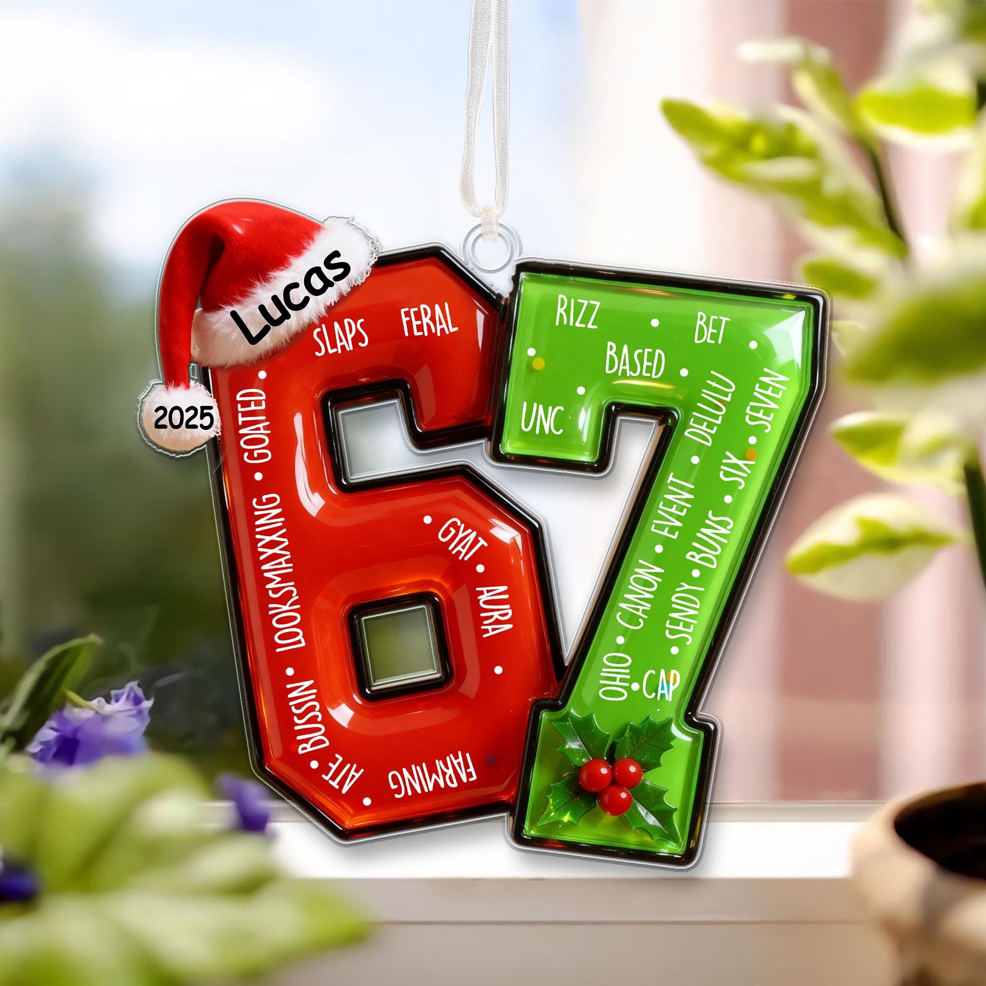 Funny Teen Slang Ornament 67, Custom Name Christmas Ornament for Teens, Gen Z Meme Ornament, Cool Boy Gift, 2025 Trend Ornament