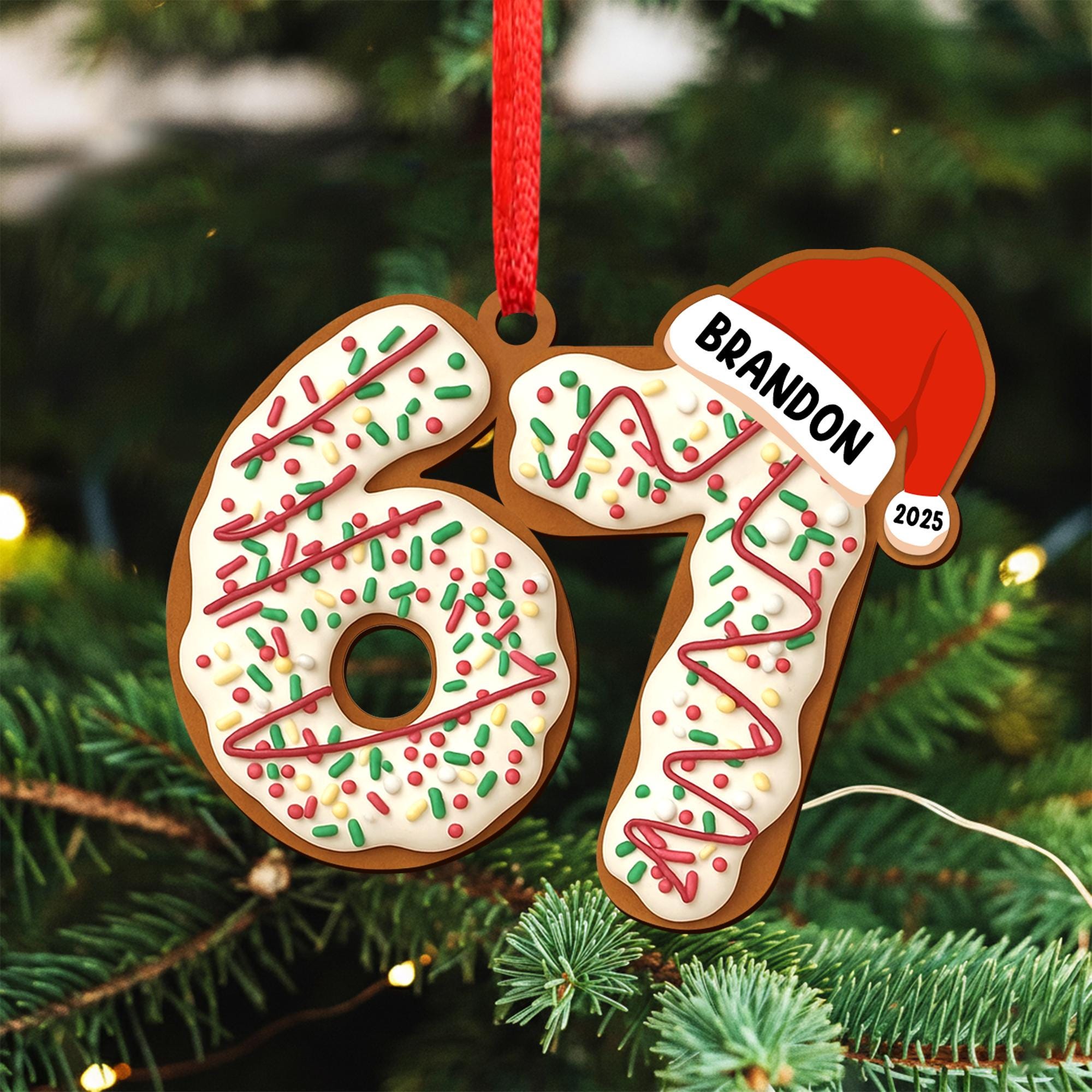 Personalized Name Six Seven Ornament, Funny Six Seven 67 Ornament, Christmas Santa 67 Ornament, Gen Z, Gen Alpha Teenager Ornament