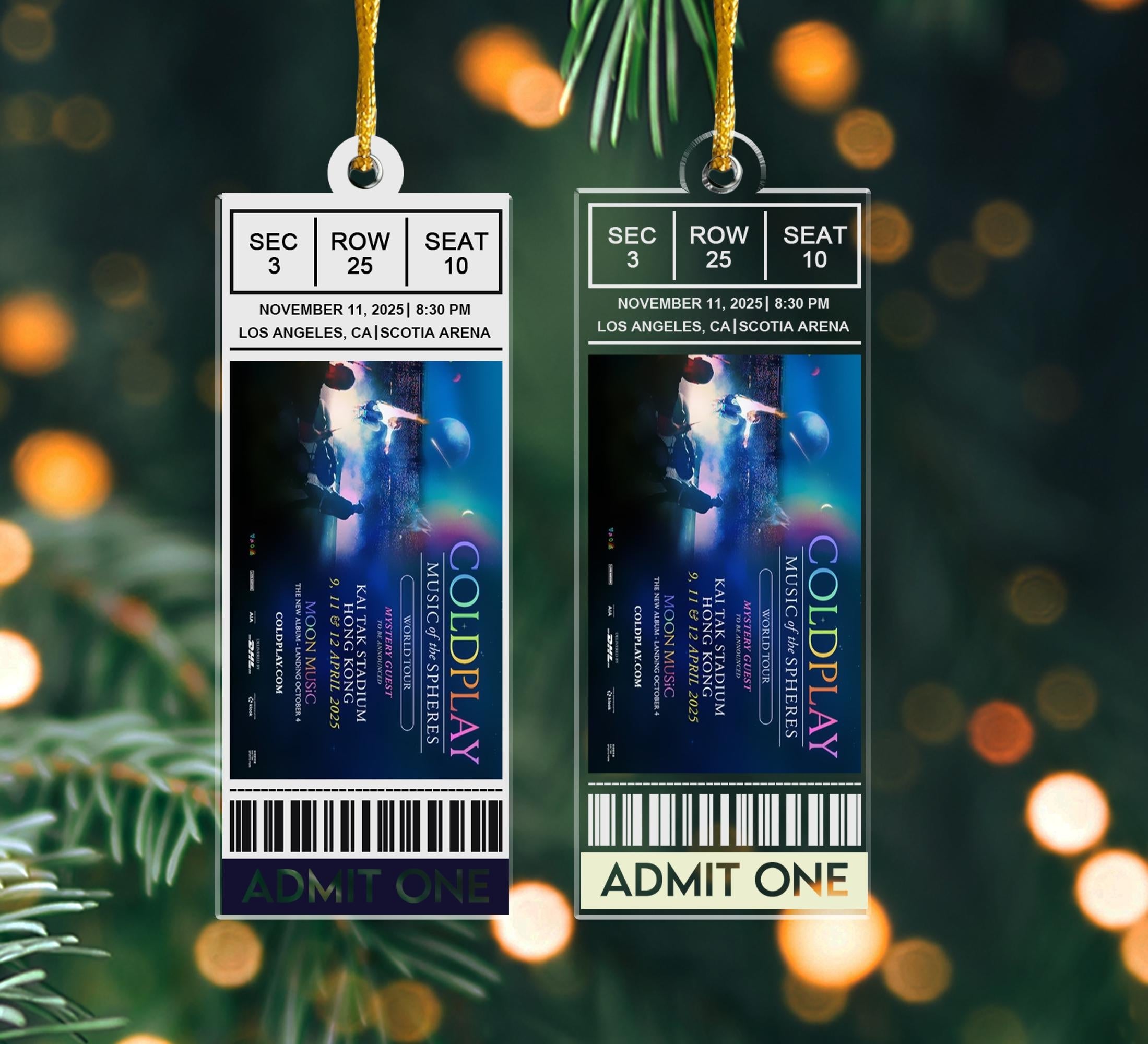 Personalized Concert Ticket Acrylic Ornament: Favorite Music Keepsake Gift, Personalized Music Event Keepsake, Any Band, Concert, Live Show