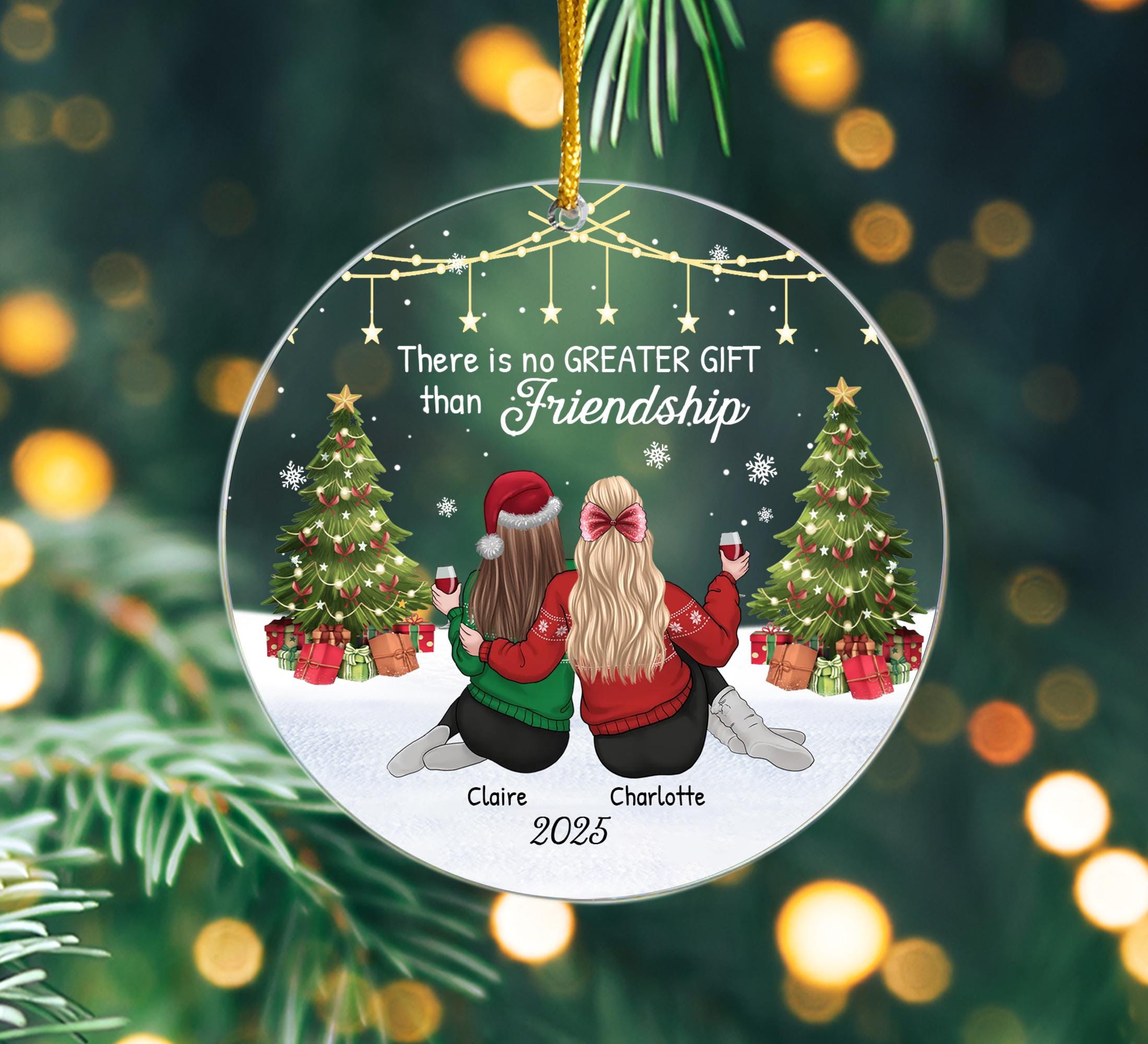 Personalized Best Friend Ornament 2025, There Is No Greater Gift Than Friendship Glass Ornament,Gift for Friend, Friends Christmas Keepsake
