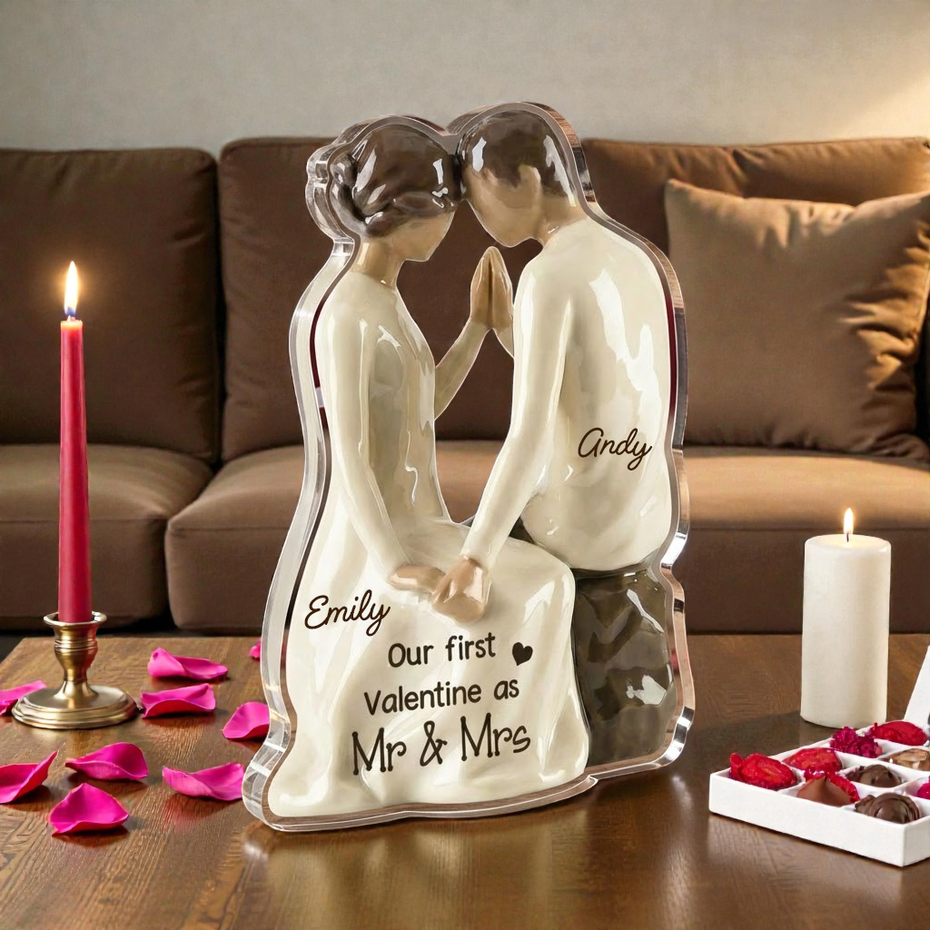 Couple Sitting Side By Side - Our 1st Valentine - Personalized Acrylic Block Plaque