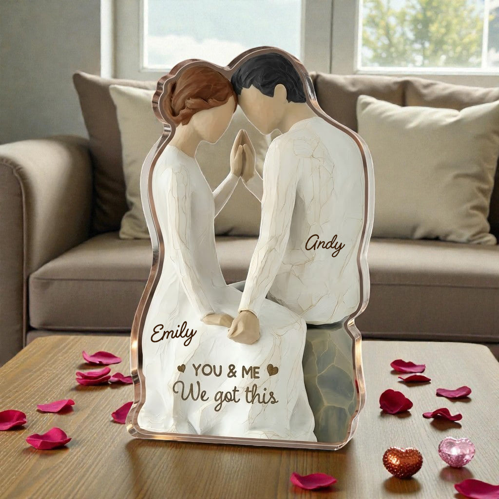 Couple Sitting Side By Side - We got this - Personalized Acrylic Block Plaque