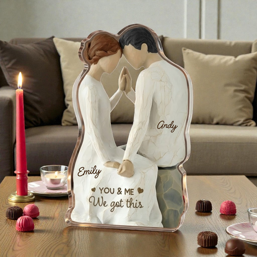 Couple Sitting Side By Side - We got this - Personalized Acrylic Block Plaque