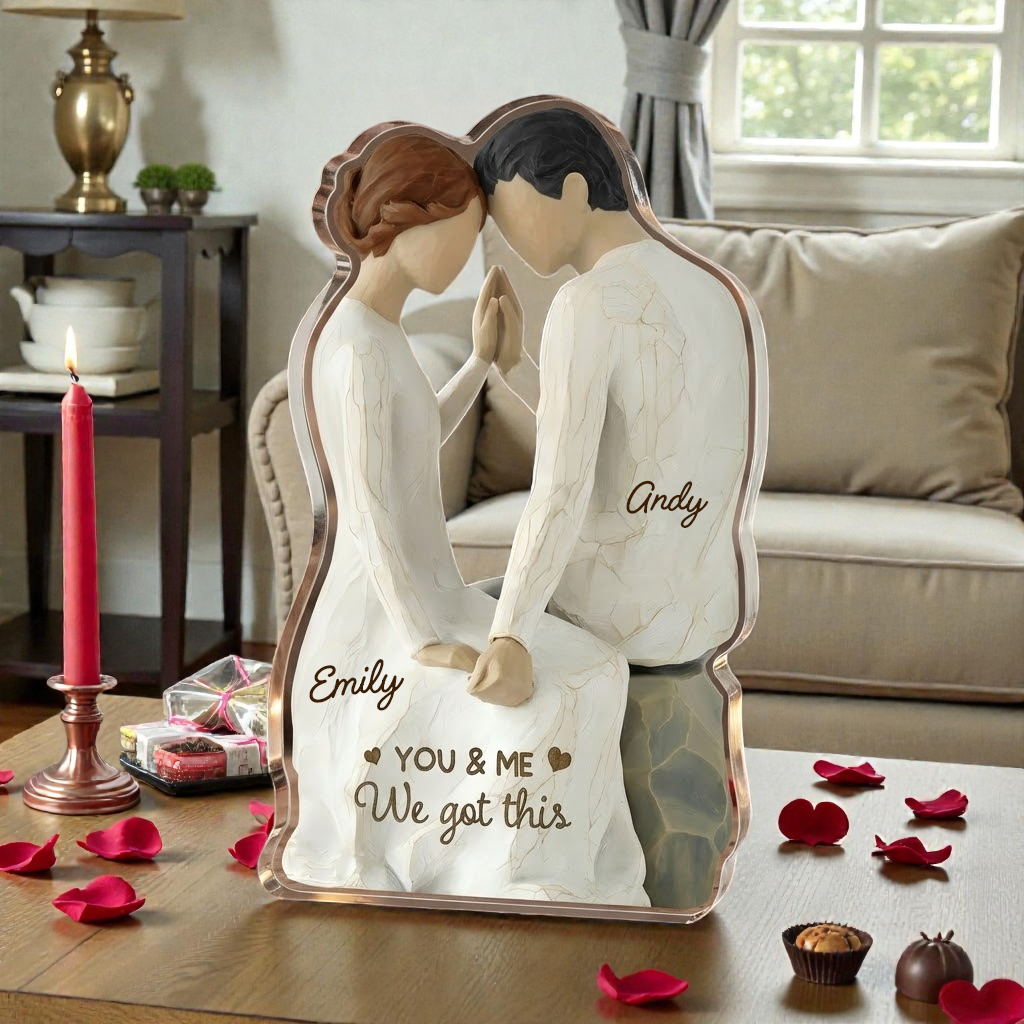 Couple Sitting Side By Side - We got this - Personalized Acrylic Block Plaque