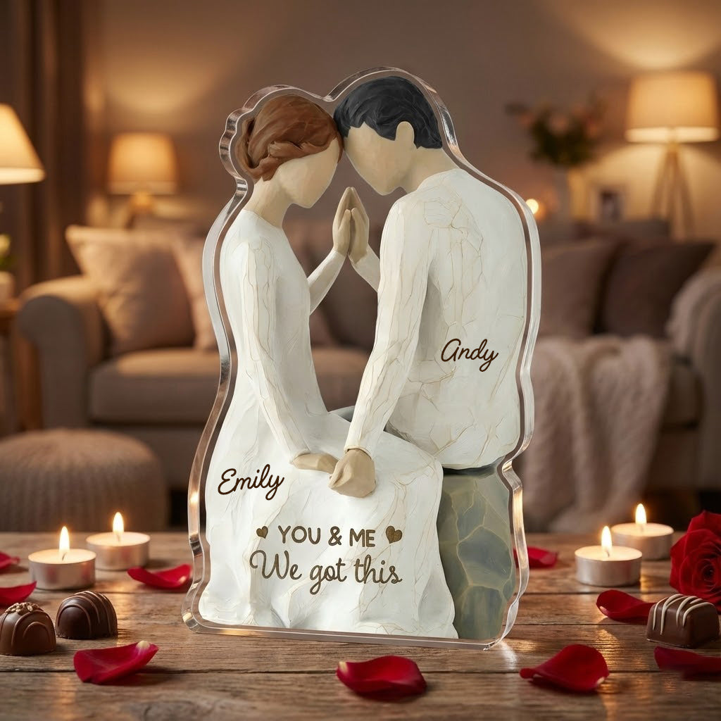 Couple Sitting Side By Side - We got this - Personalized Acrylic Block Plaque