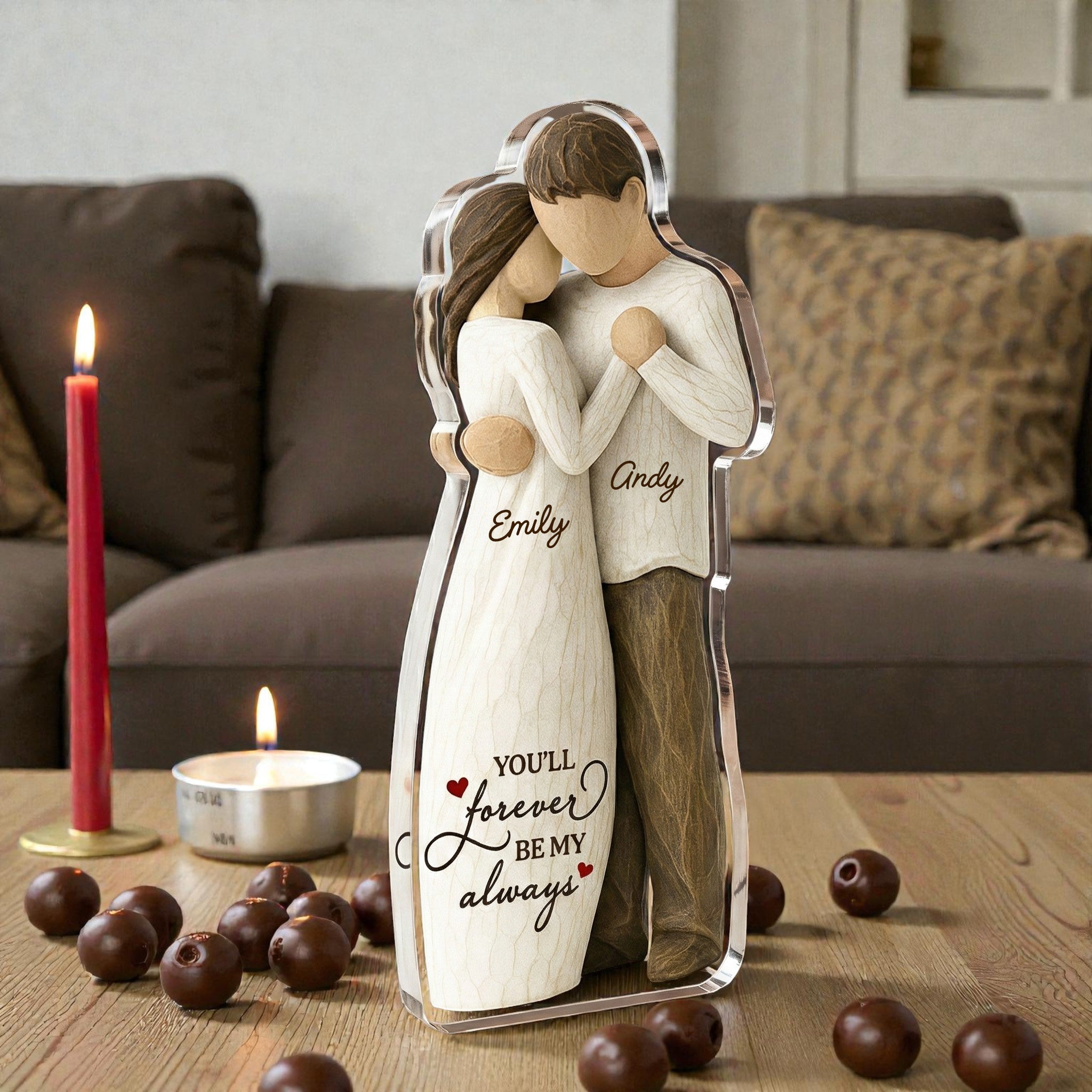 Couple Sitting Side By Side - Forever be my always - Personalized Acrylic Block Plaque