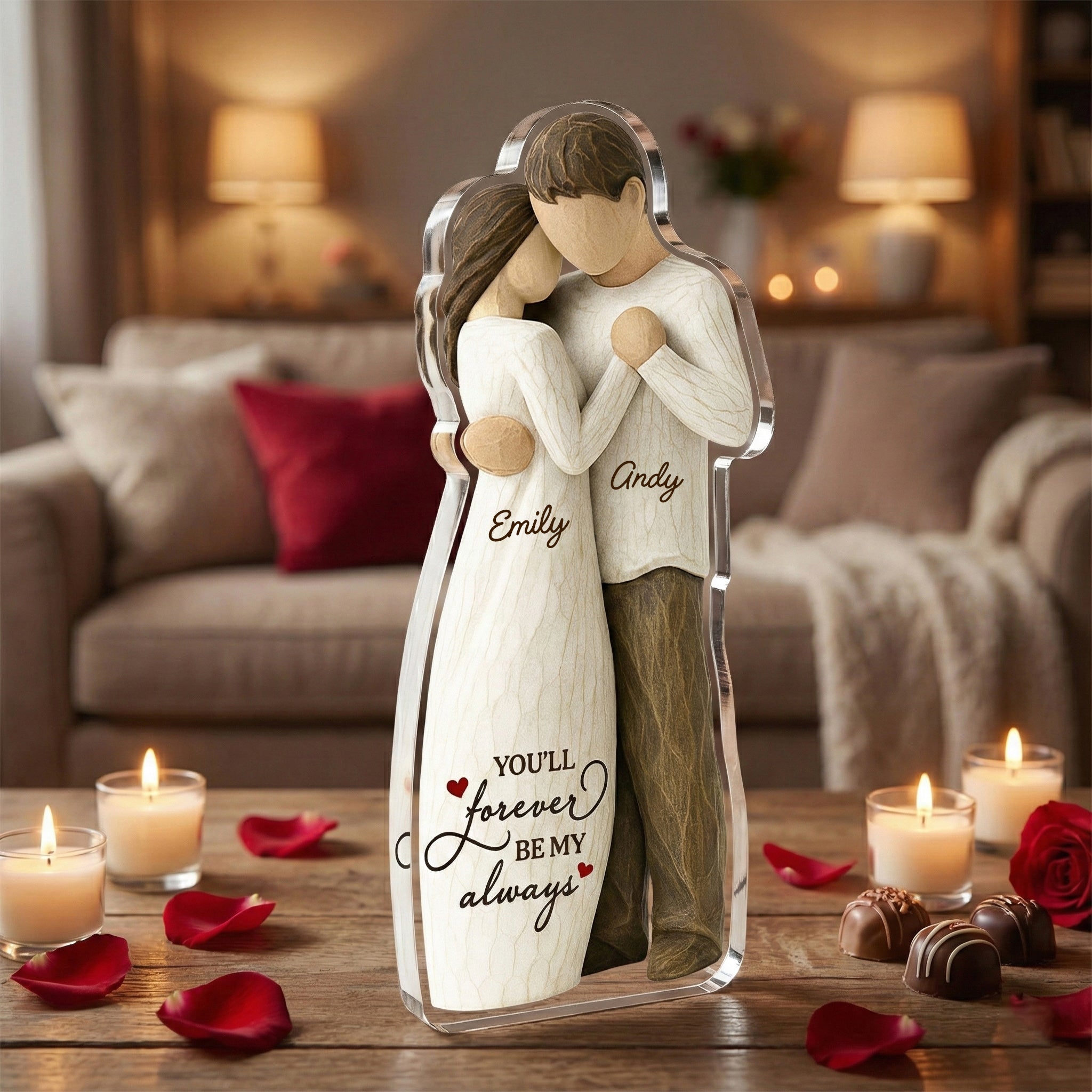 Couple Sitting Side By Side - Forever be my always - Personalized Acrylic Block Plaque