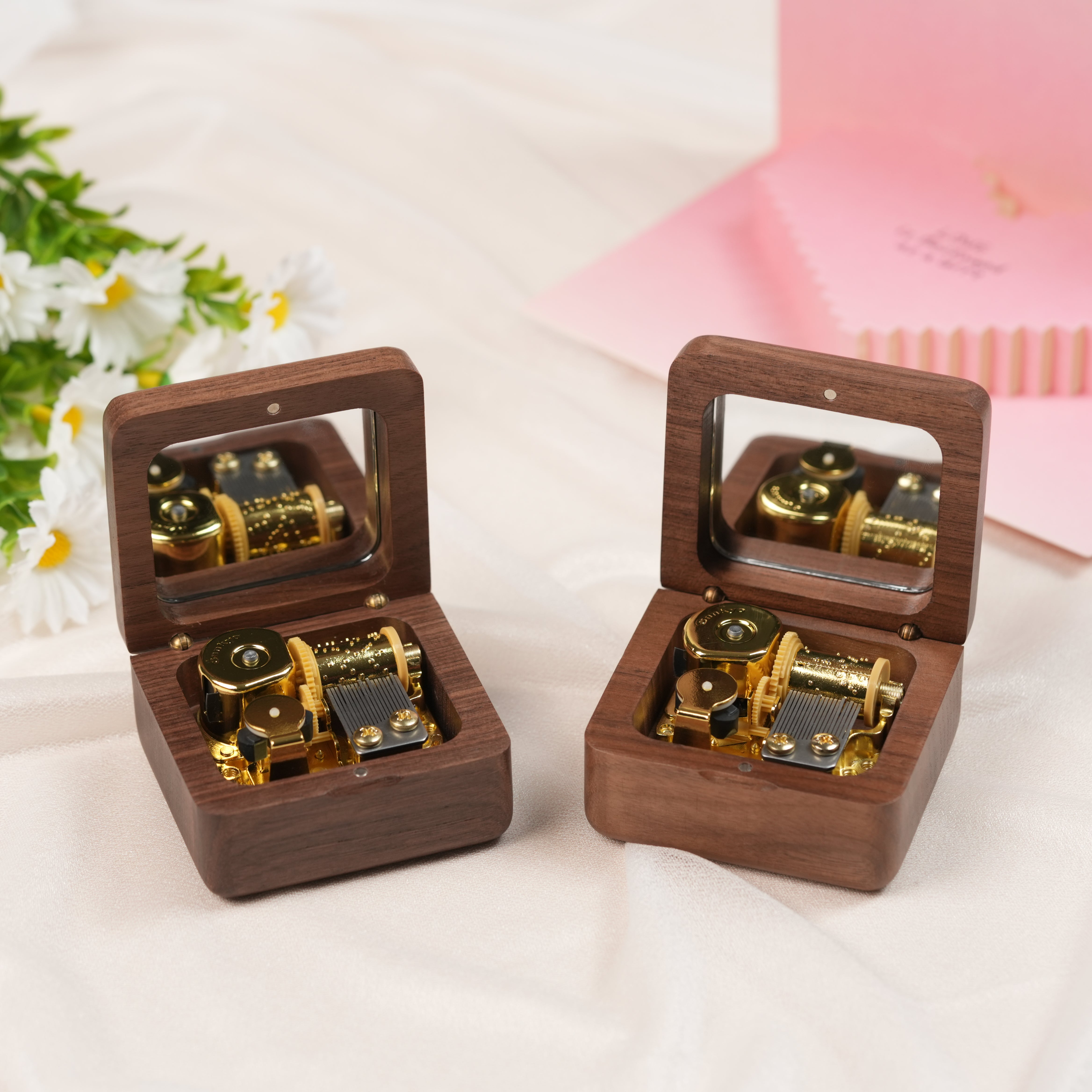 Personalized Music Box with a Custom Metal Melody Mechanism, Wooden Square Music Box