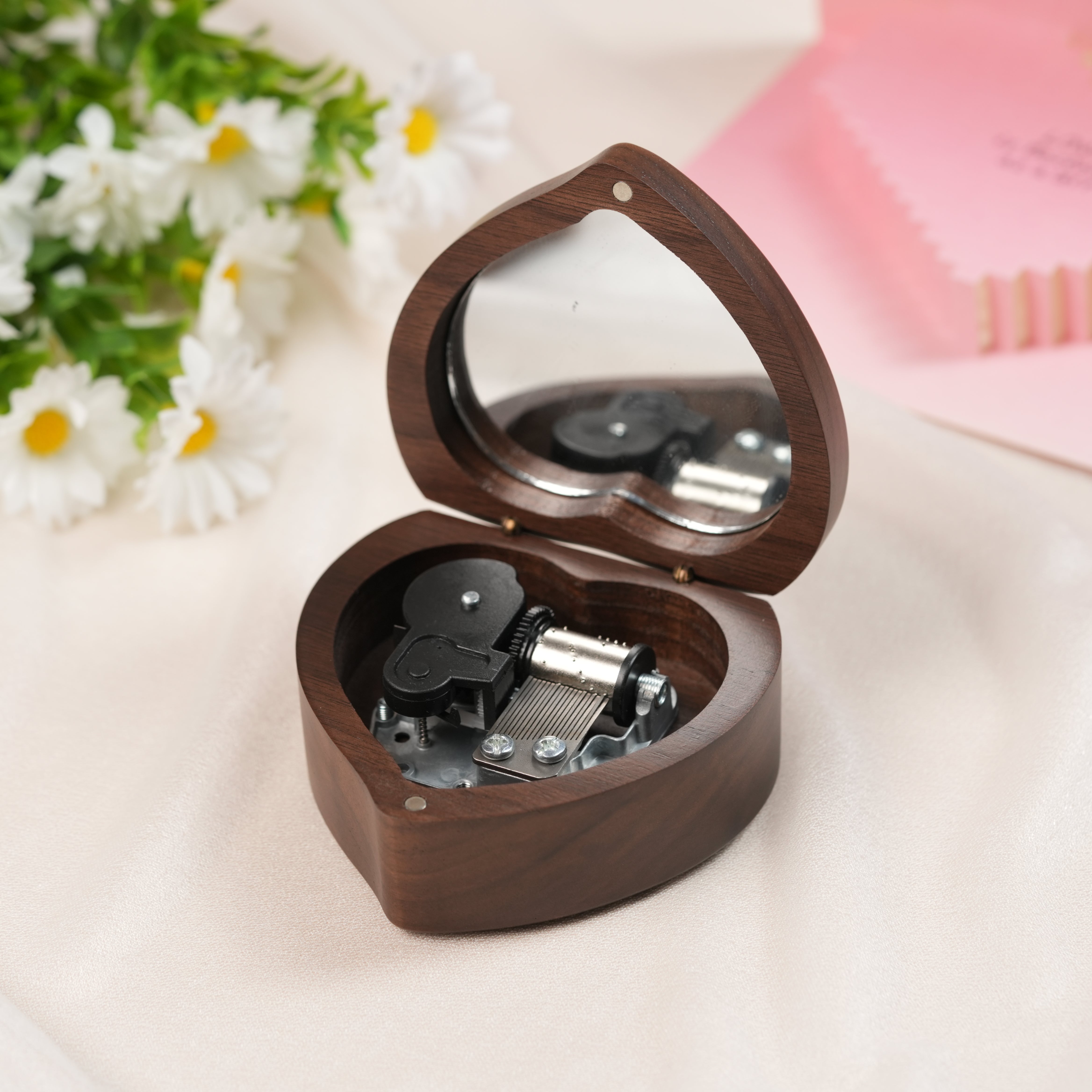 Personalized Music Box with a Custom Metal Melody Mechanism, Wooden Heart Music Box