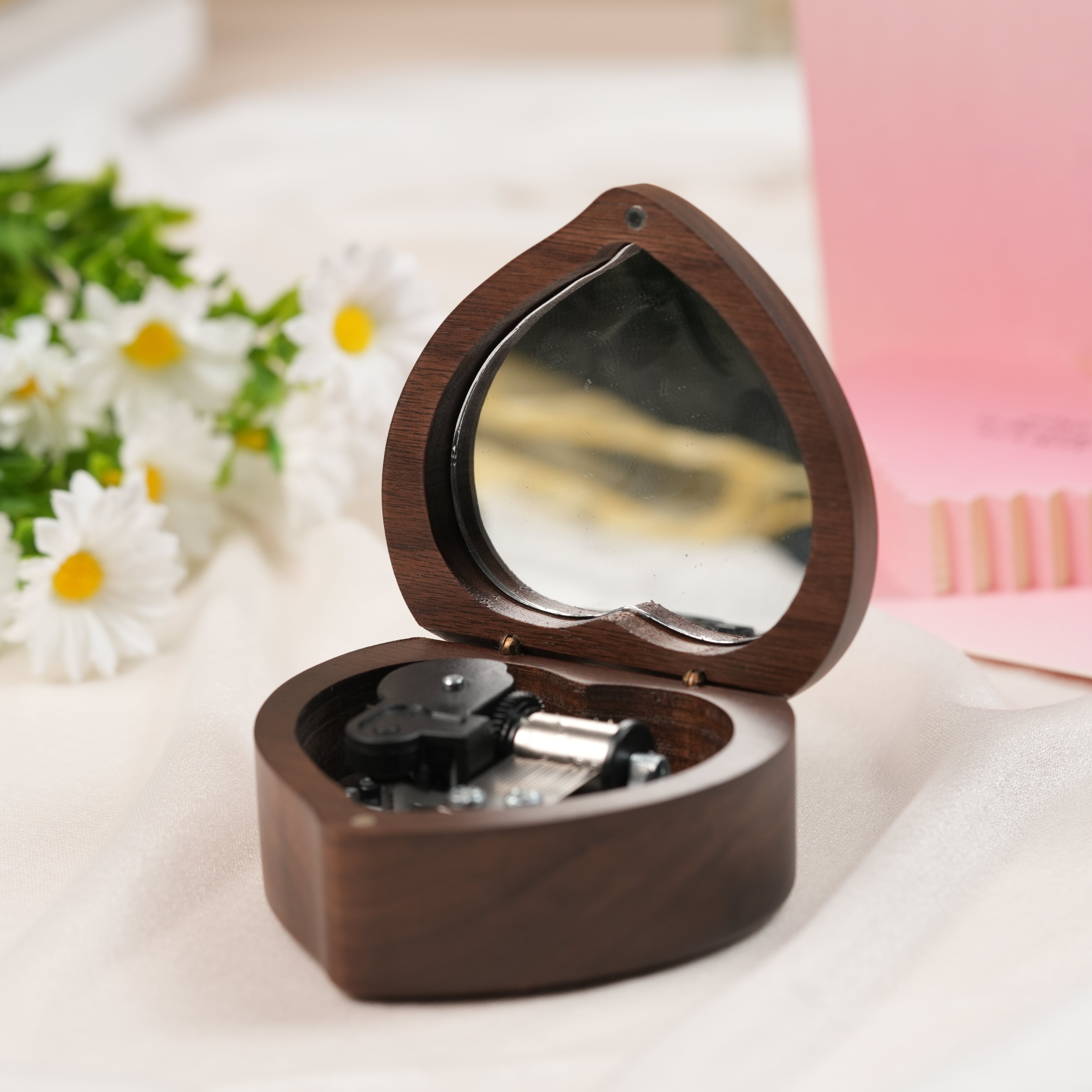 Personalized Music Box with a Custom Metal Melody Mechanism, Wooden Heart Music Box
