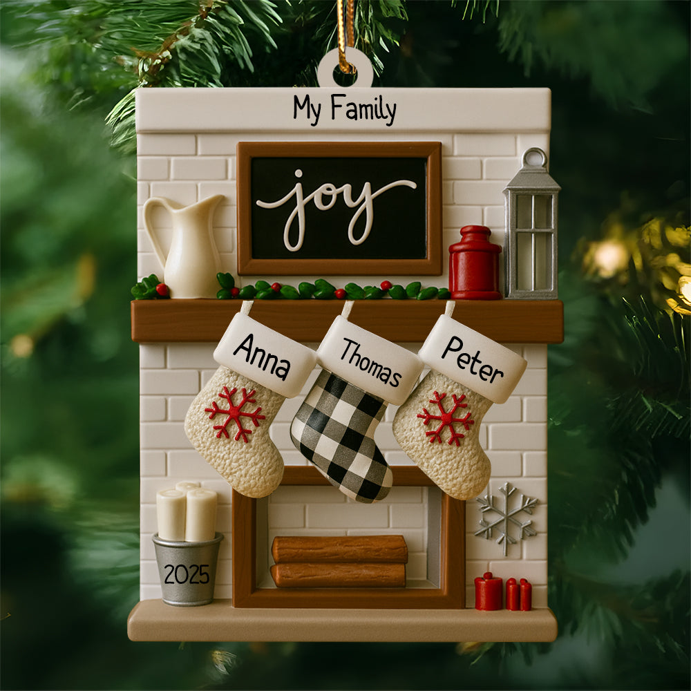 Fireplace Mantel Family Stocking Ornament Personalized Joy Ornament for Christmas Family of 2 3 4 5 6 7 8 9 10 11 12- Family of 11 Ornaments