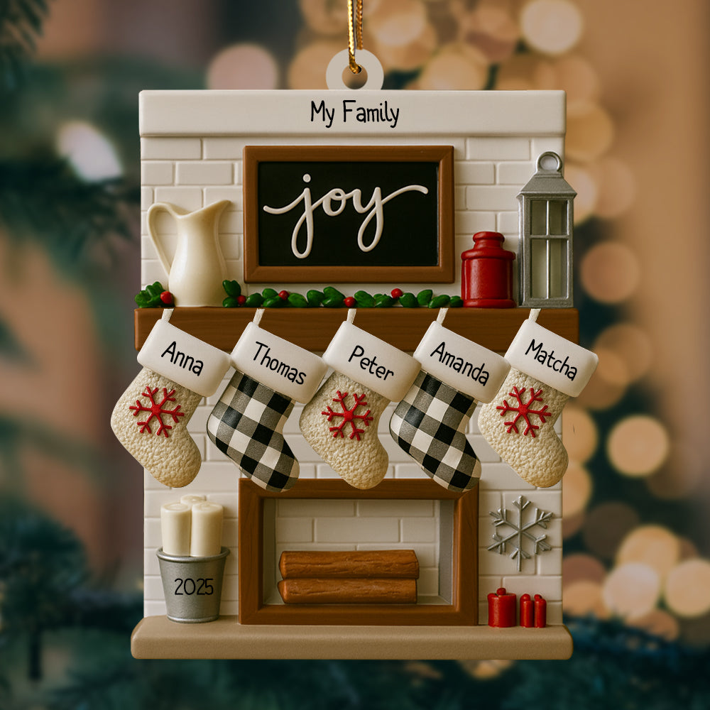 Fireplace Mantel Family Stocking Ornament Personalized Joy Ornament for Christmas Family of 2 3 4 5 6 7 8 9 10 11 12- Family of 11 Ornaments