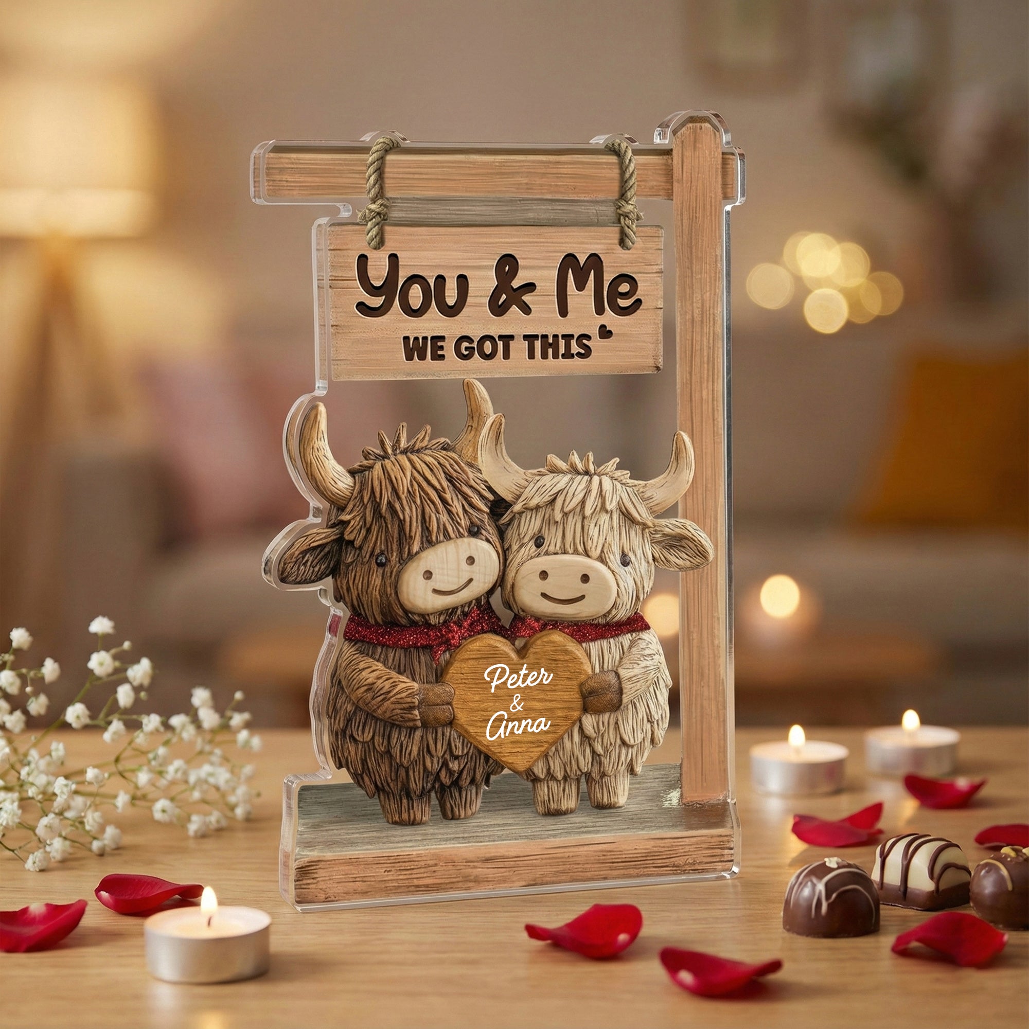 Highland Cows Couple - Personalized Acrylic Block Plaque