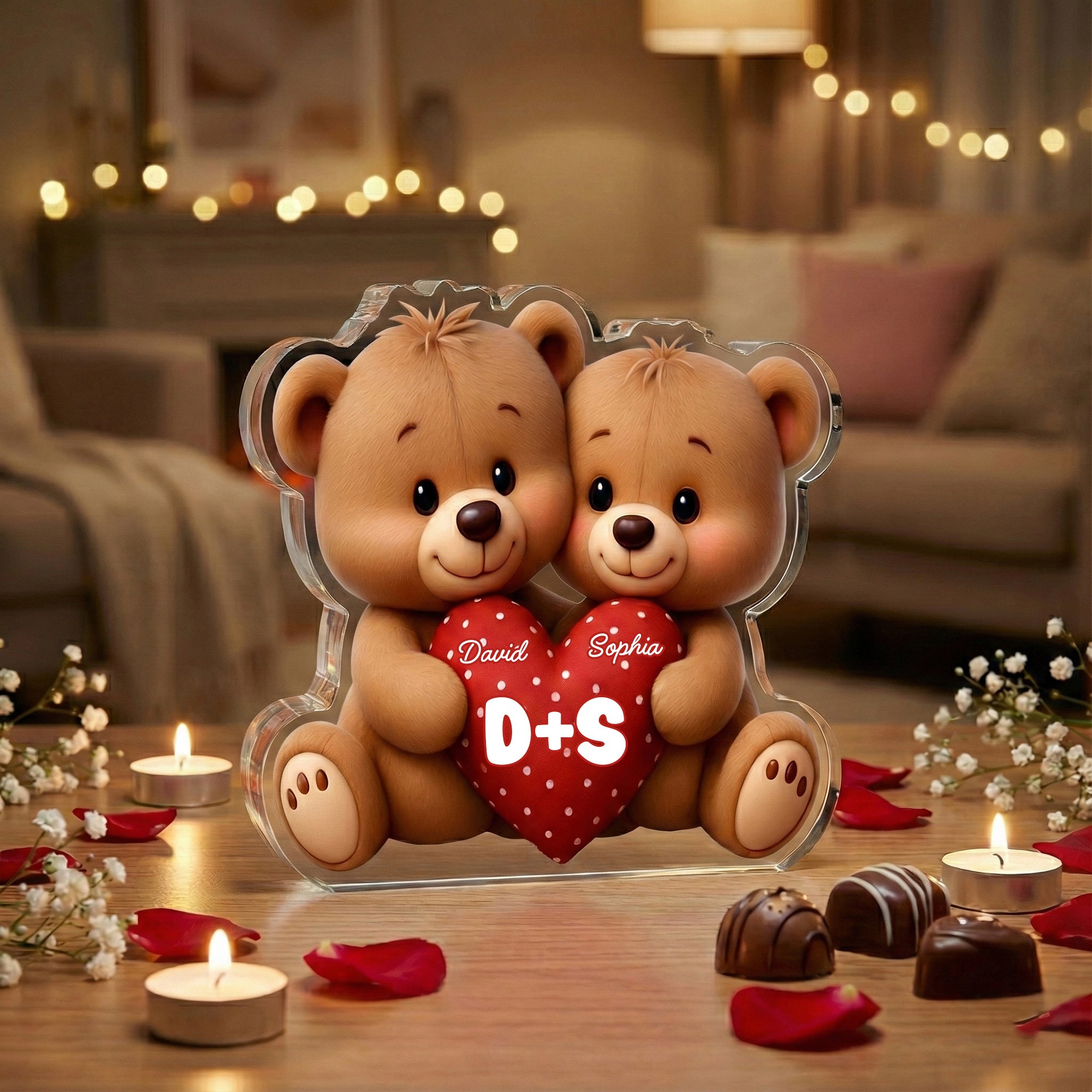 Loving Bear Couple - Personalized Acrylic Block Plaque