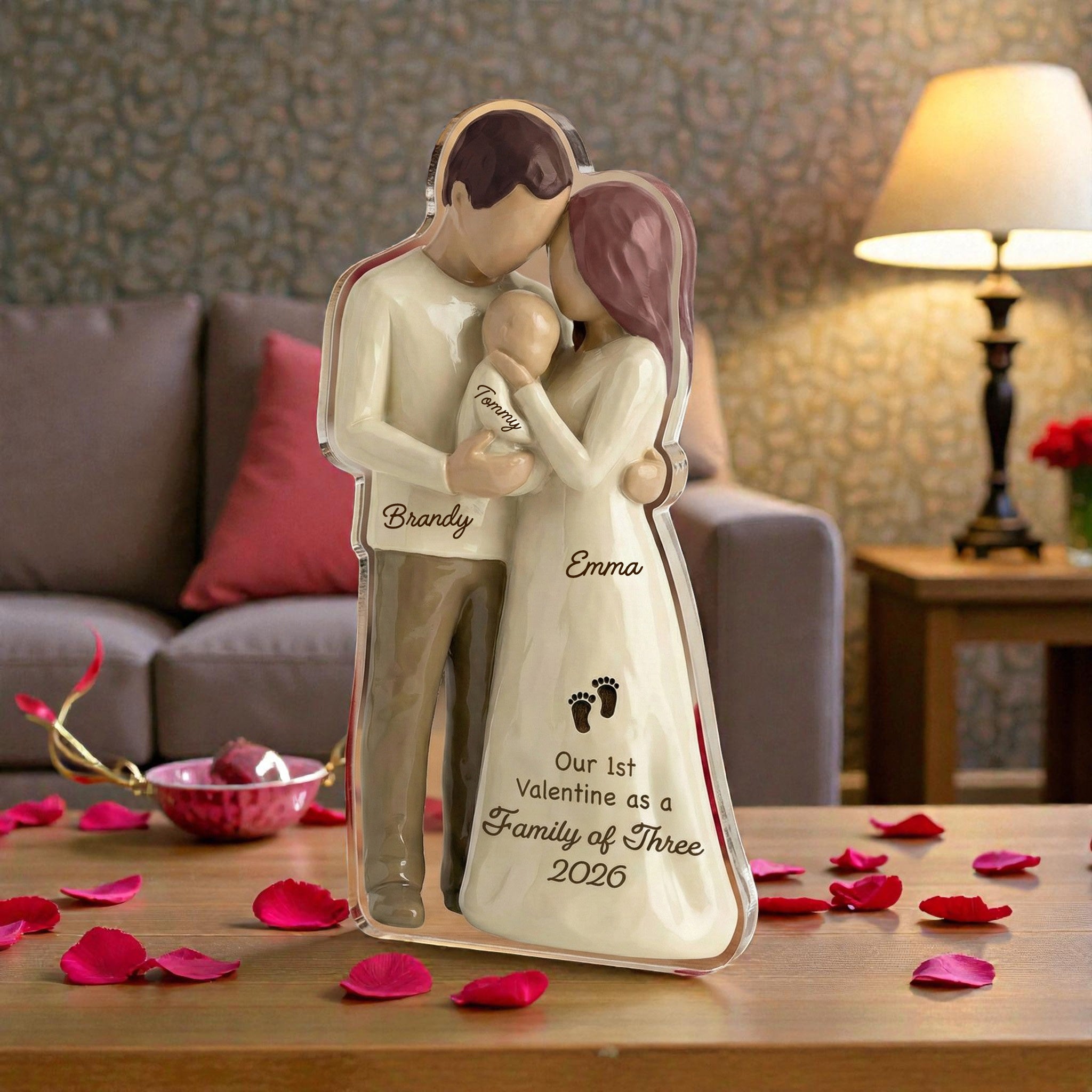 Mom Dad Holding Baby - Our 1st valentine Family of 3 - Personalized Acrylic Block Plaque