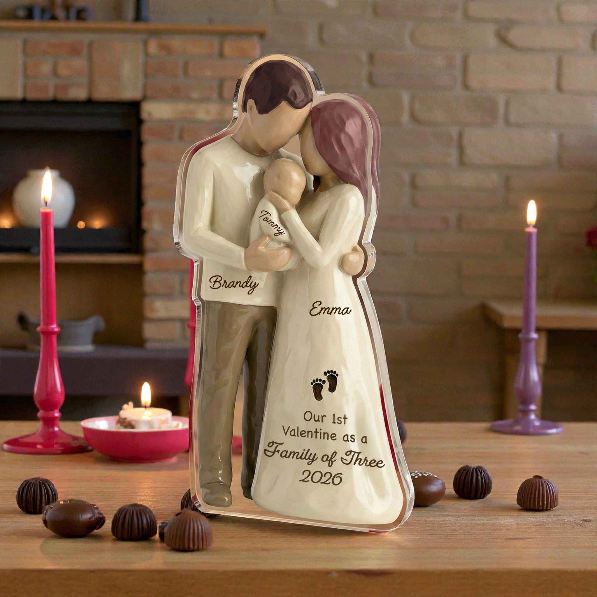 Mom Dad Holding Baby - Our 1st valentine Family of 3 - Personalized Acrylic Block Plaque