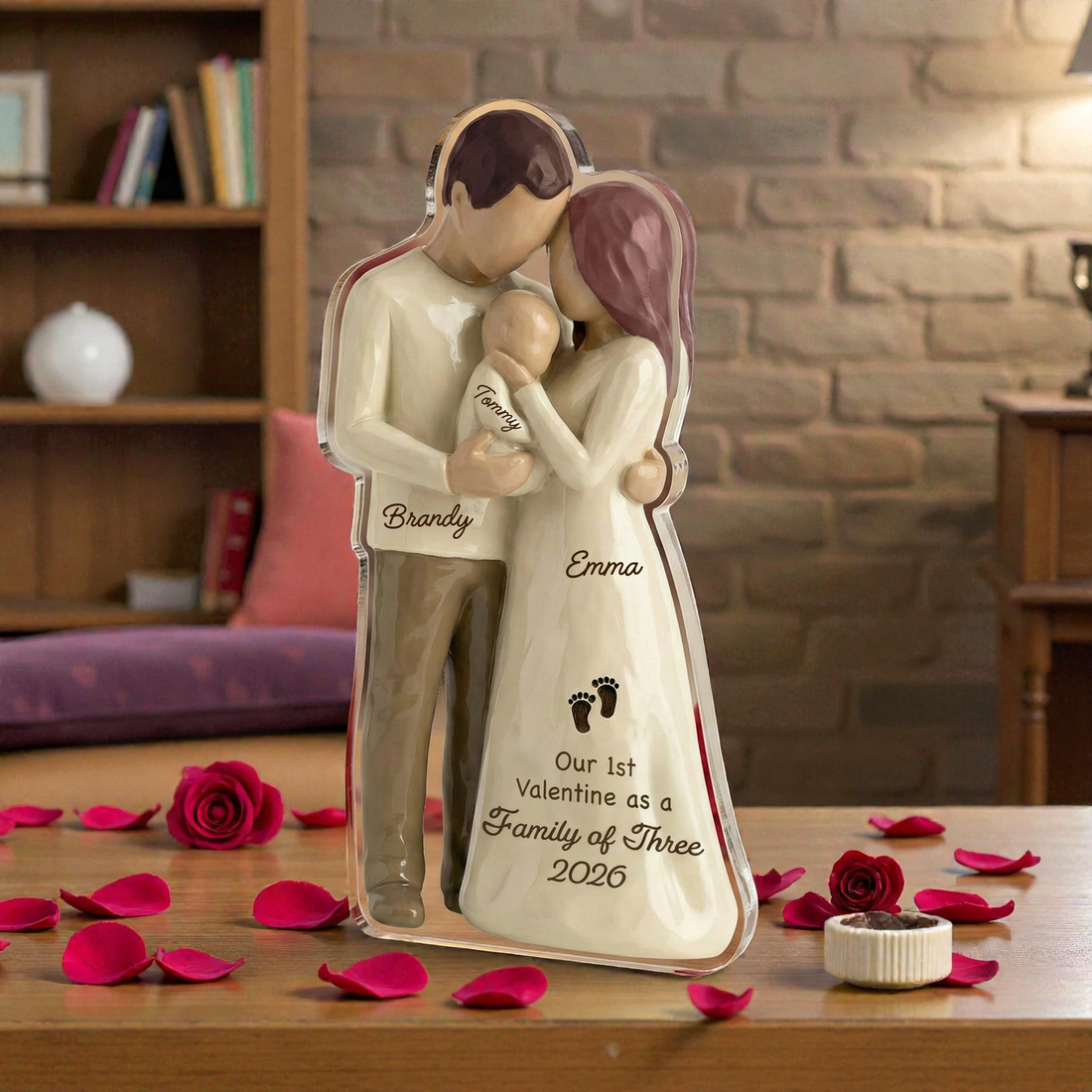 Mom Dad Holding Baby - Our 1st valentine Family of 3 - Personalized Acrylic Block Plaque