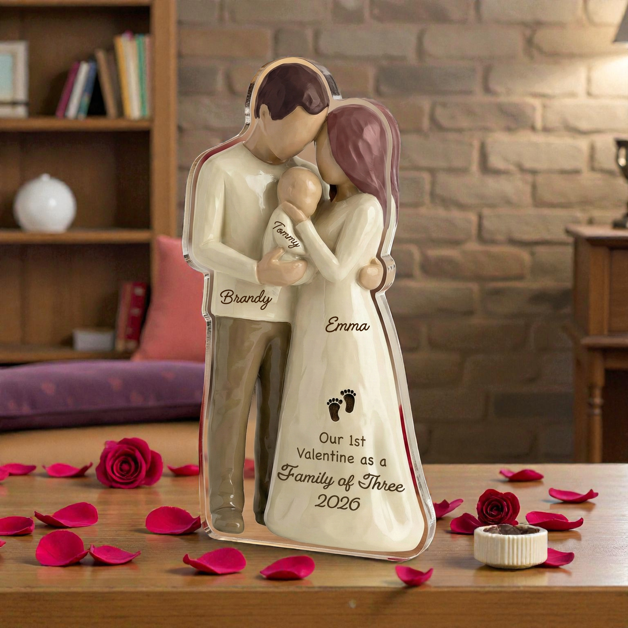 Mom Dad Holding Baby - Our 1st valentine Family of 3 - Personalized Acrylic Block Plaque